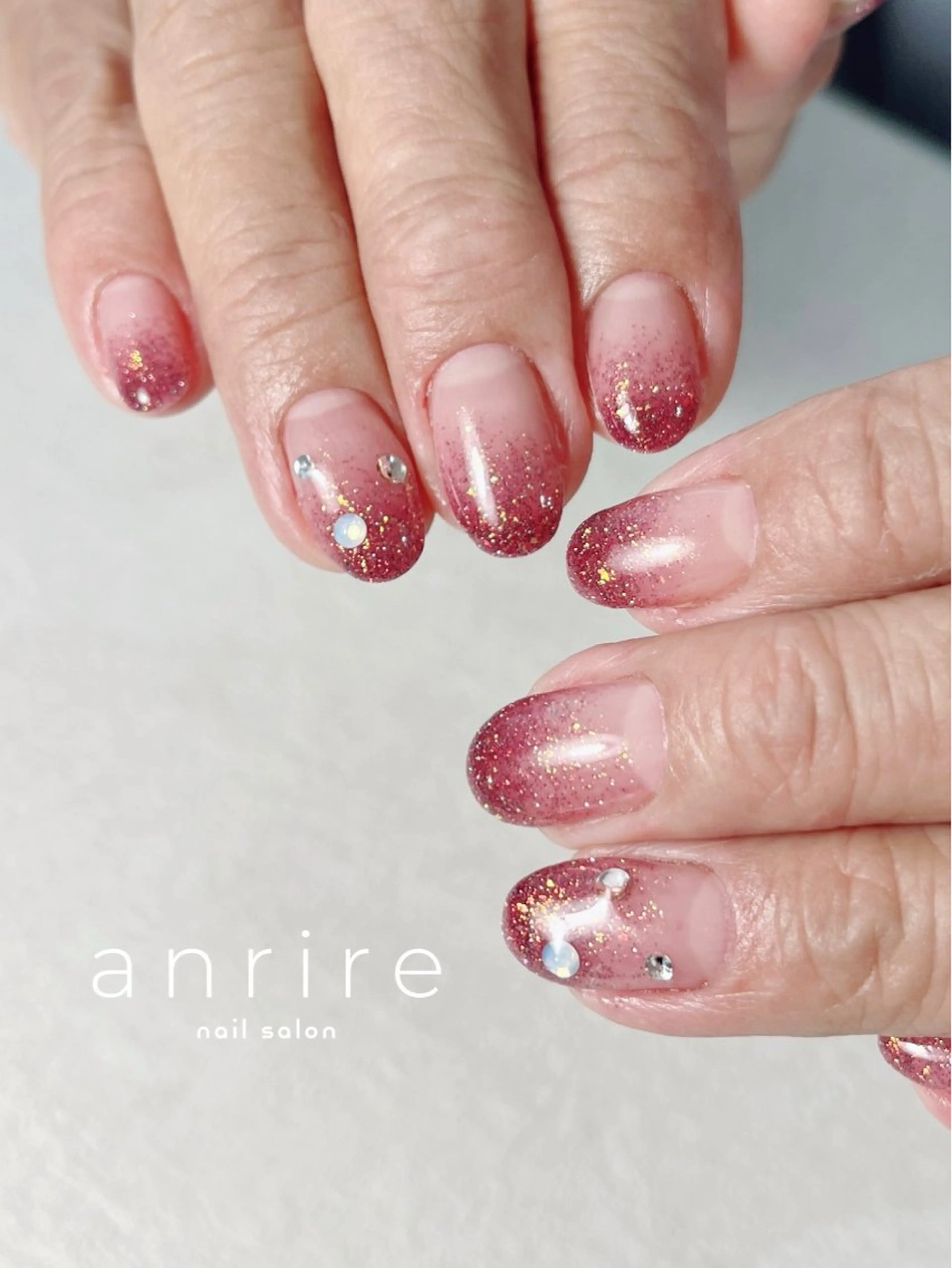 ネイル ボルドー フラッシュネイル ジェルネイル キラキラネイル ラメ(グリッター) ハンドネイル nail salon anrire〜アンリール〜所属・nailsalon anrireのネイルデザイン