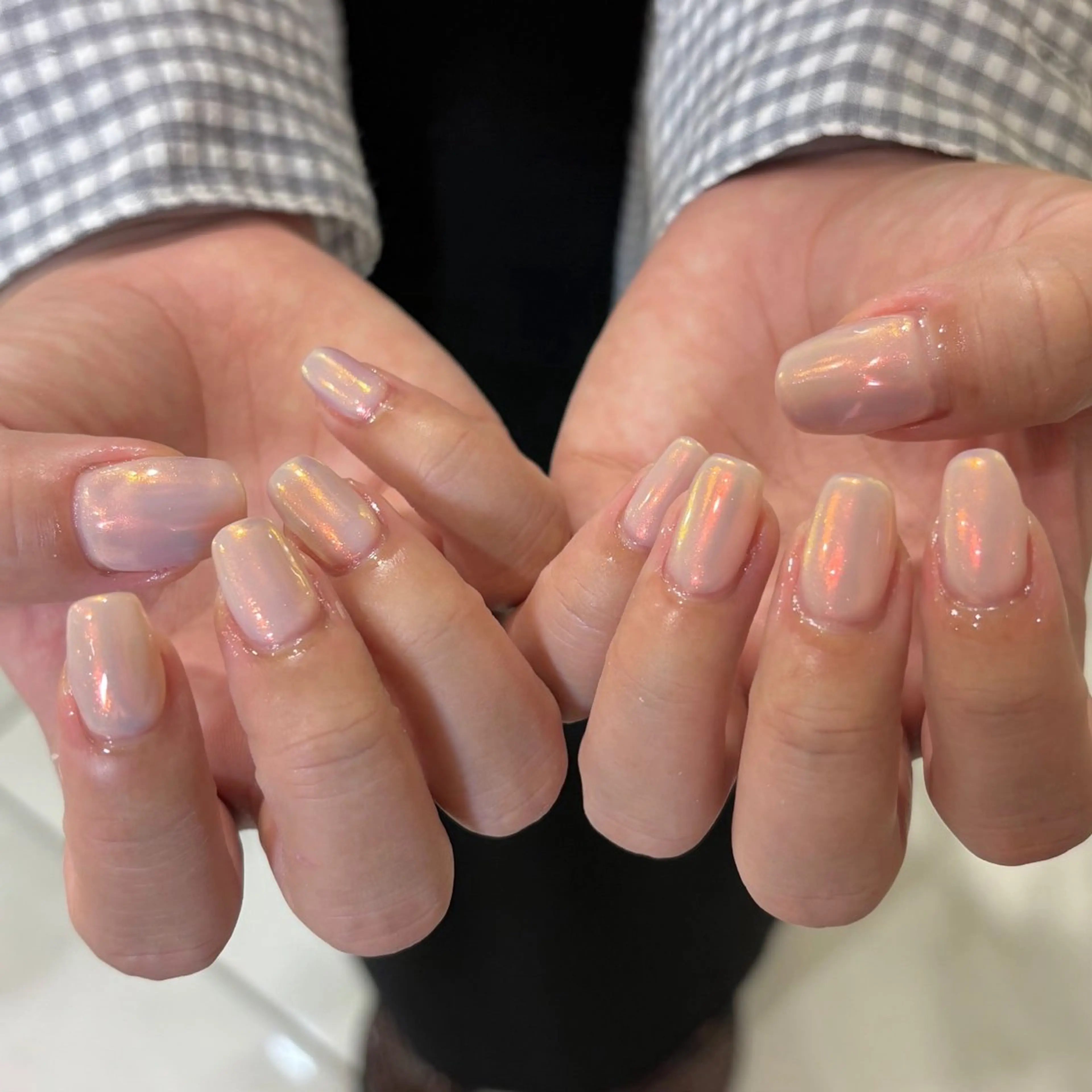 ネイル オーロラネイル オレンジ 田口 莉紗⌇paragelのネイルデザイン