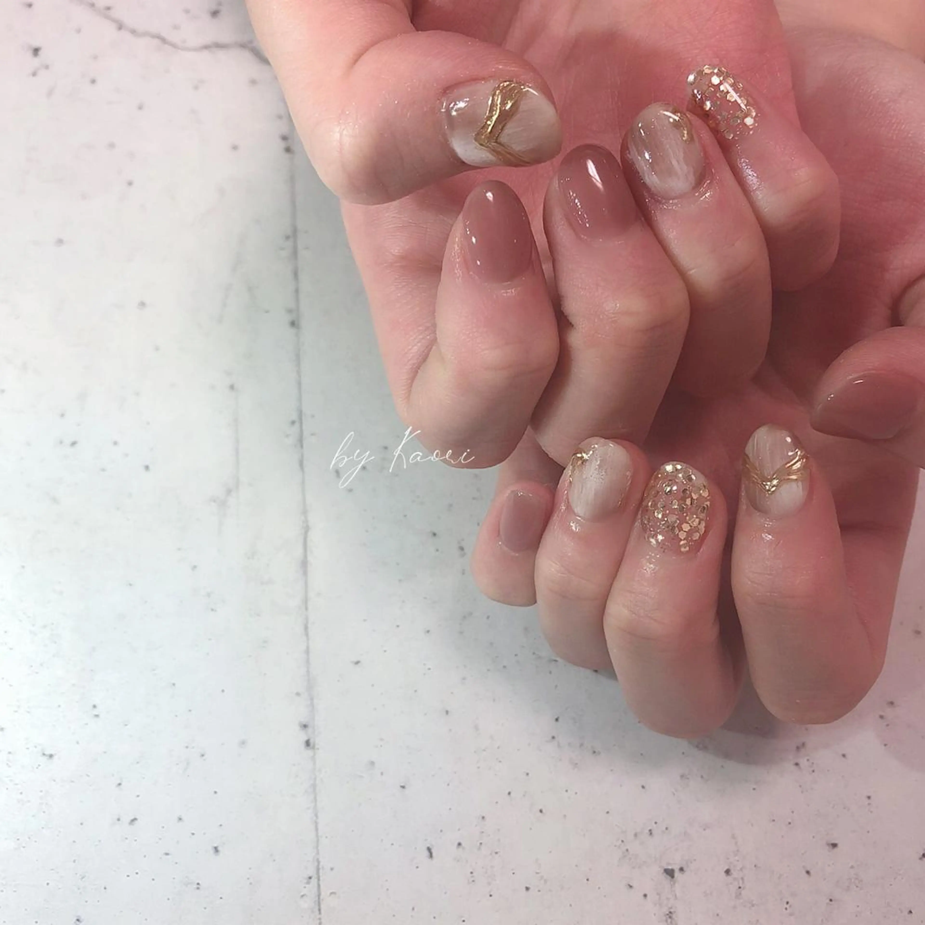 ネイル ブラウン カジュアル フットネイル フレンチネイル ジェルネイル ハンドネイル _Defi_ by Kaoriのネイルデザイン