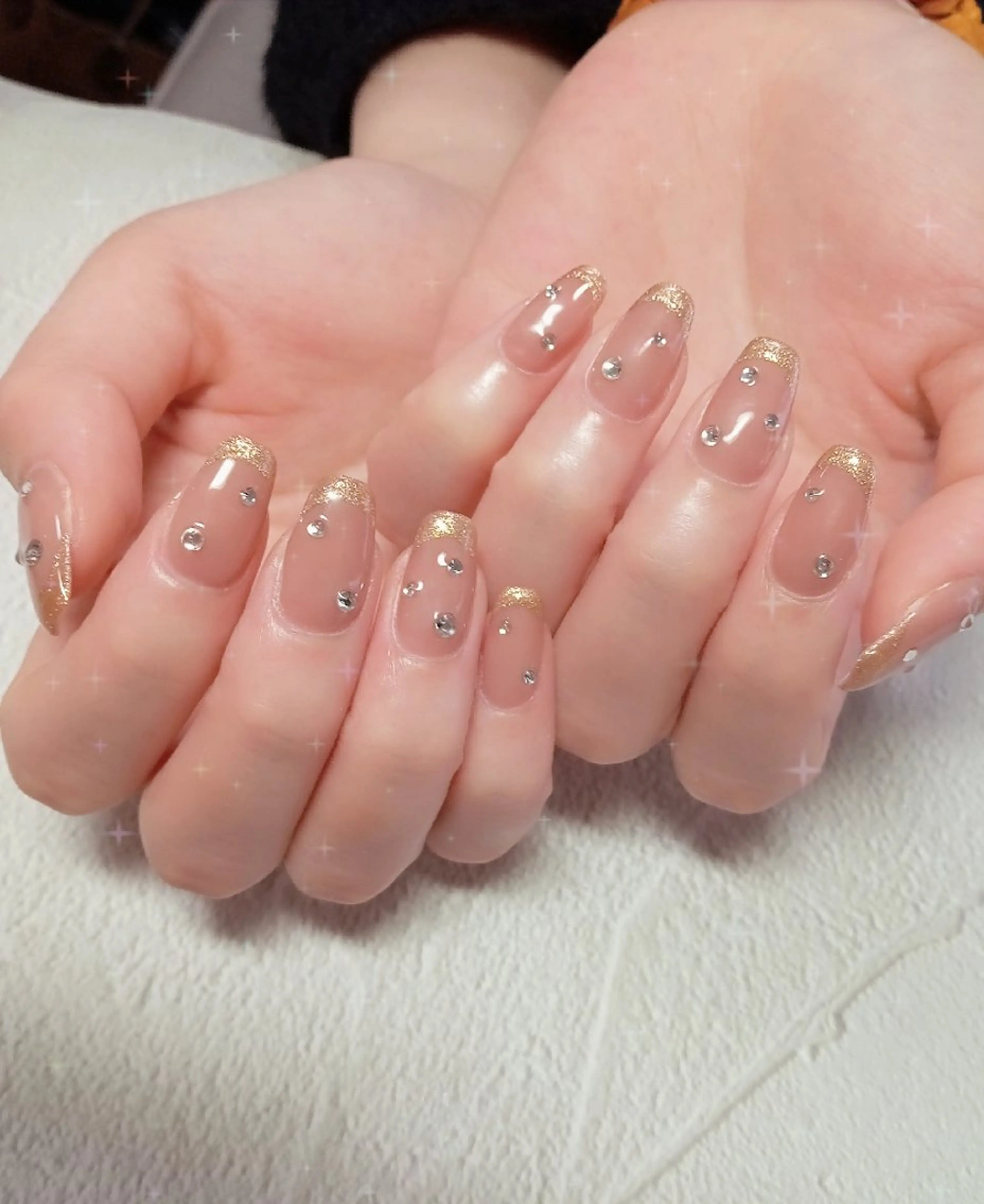 ネイル フレンチネイル 氷ネイル・うるうるネイル キラキラネイル ラメ(グリッター) 持ち込み ハンドネイル flure de neige yukiのネイルデザイン