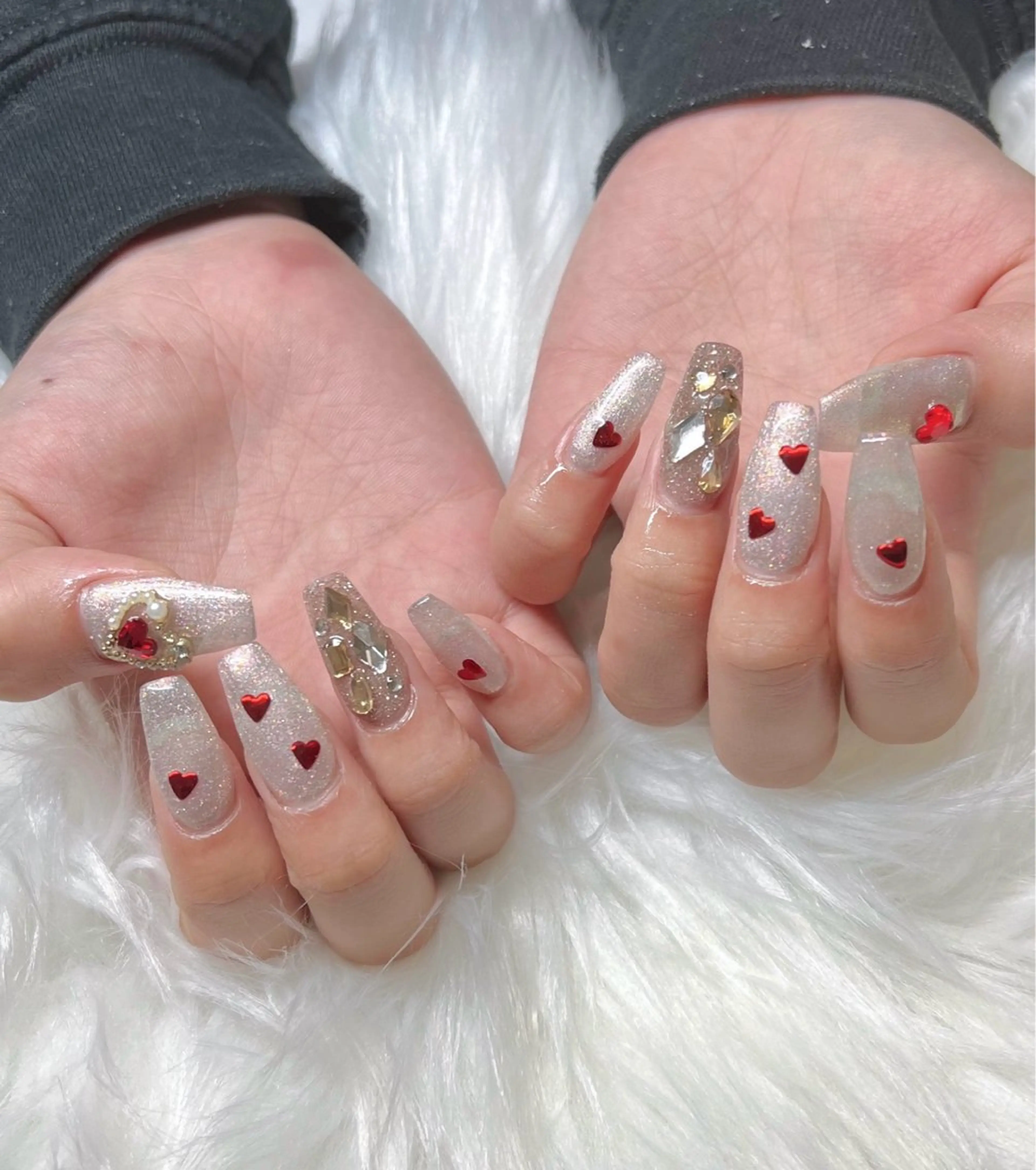 ネイル ハート ラメ(グリッター) ハンドネイル CHARME 🤎〔RINA〕のネイルデザイン