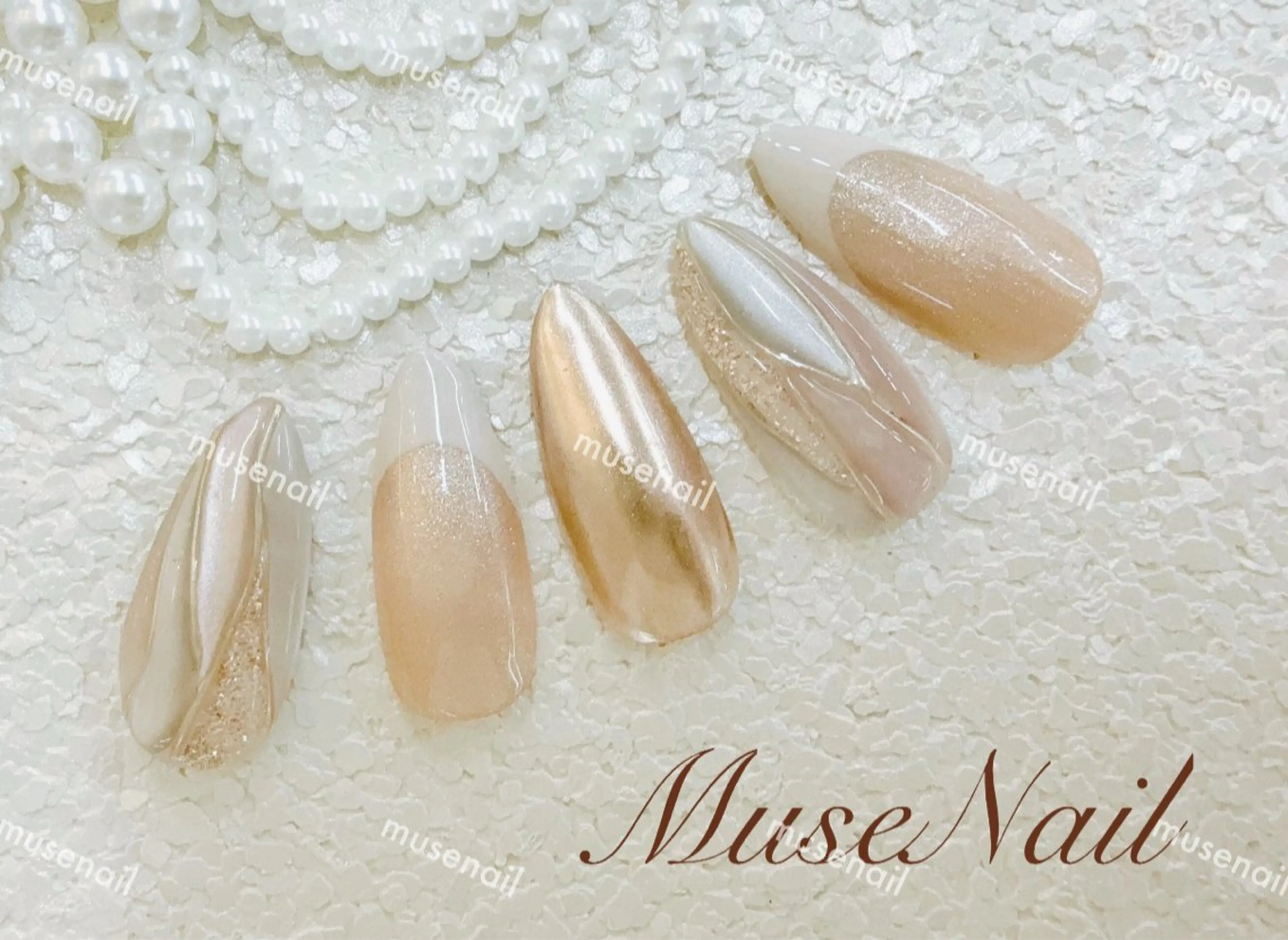 ネイル オーロラネイル 長さ出し フットネイル ジェルネイル 韓国ネイル muse nailのネイルデザイン