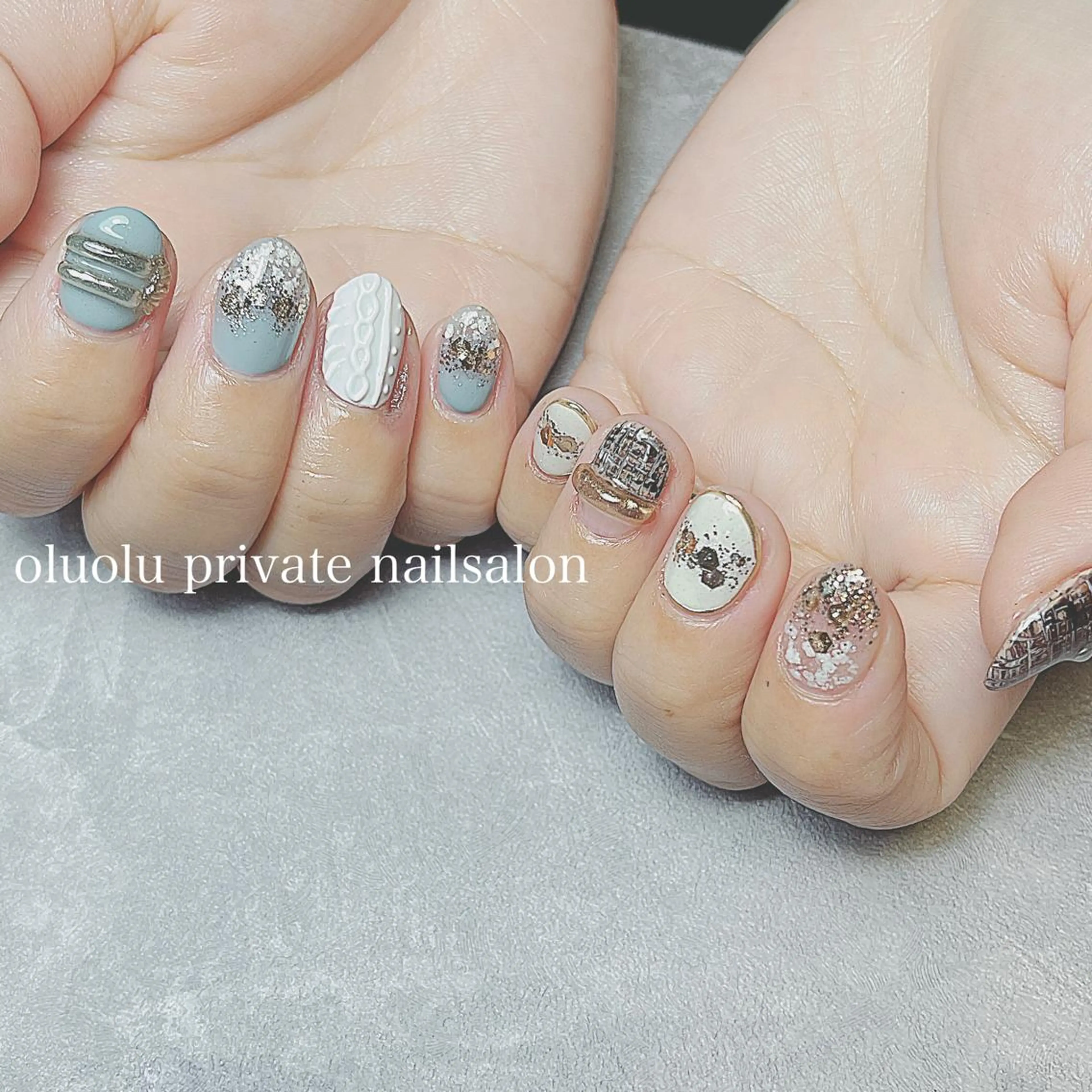 ネイル アートネイル ラメ(グリッター) ニュアンスネイル ツイードネイル ハンドネイル 大村 紬華のネイルデザイン