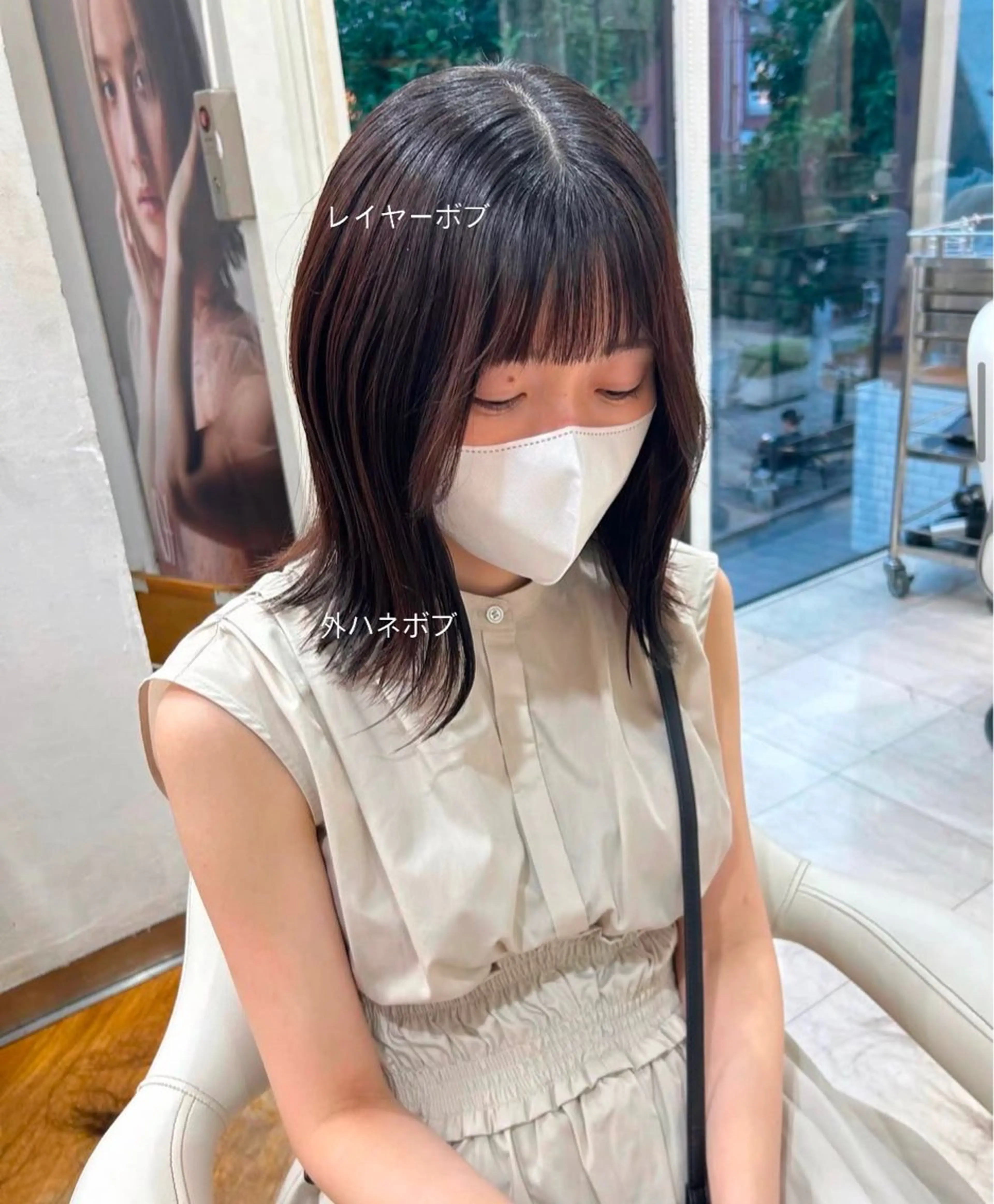 ミディアム ボブレイヤー ボブ 伸ばしかけ レイヤーカット カット ありむらもえ/ 透明感カラーのヘアスタイル