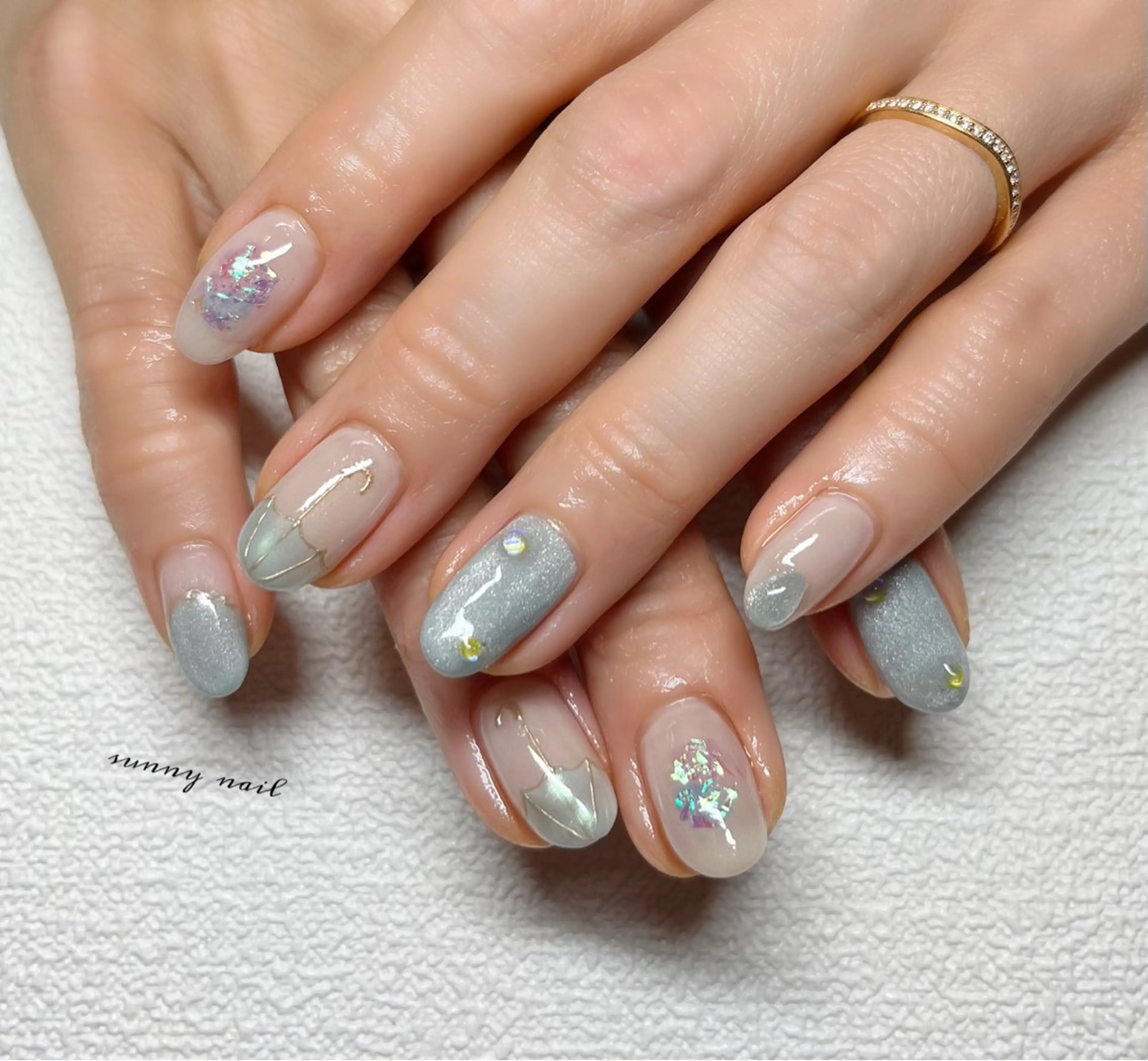 ネイル ジェルネイル グリーン マグネットネイル パラジェル sunny nailのネイルデザイン