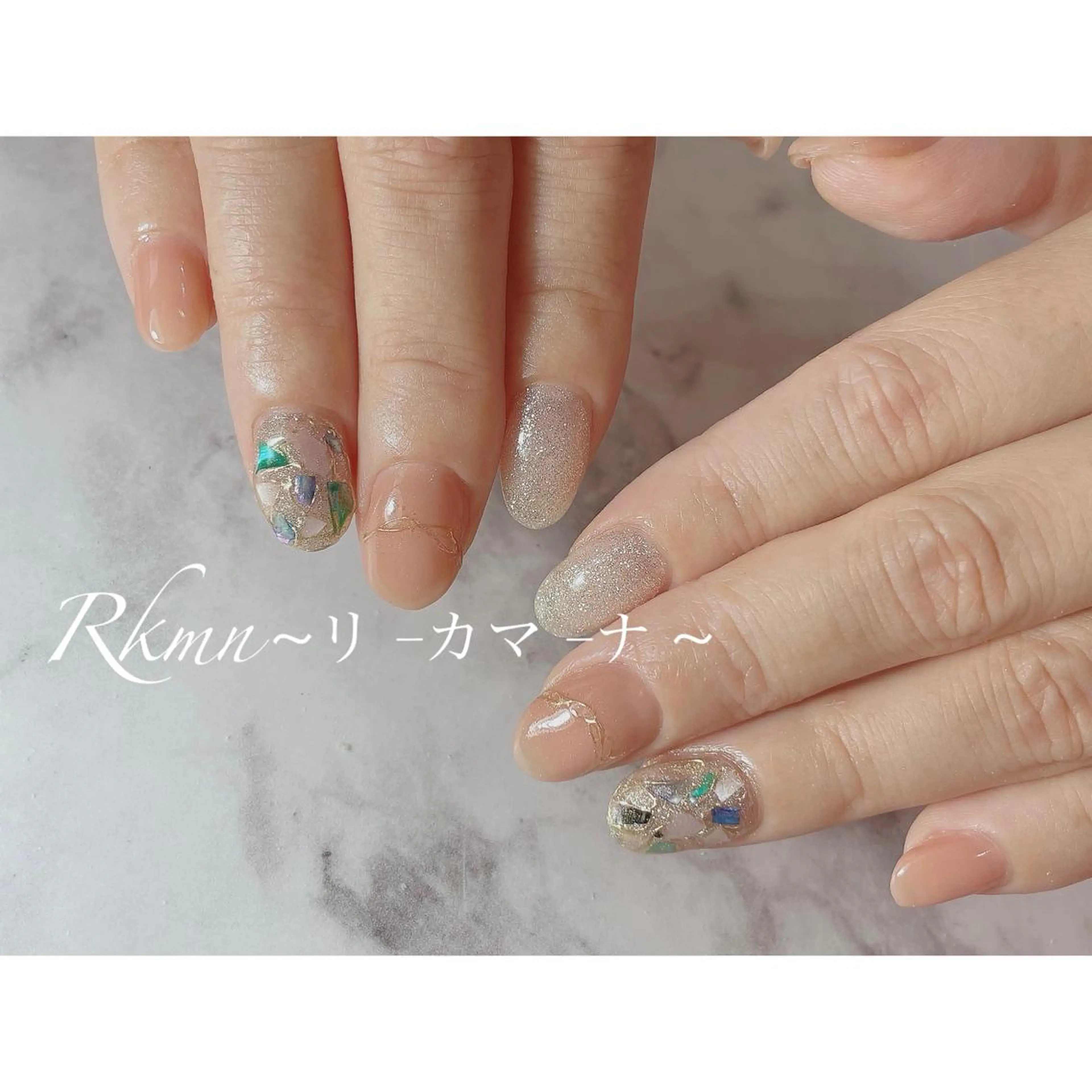 ネイル アートネイル ミラーネイル ピンク ピンクベージュ 春ネイル ハンドネイル フットネイル ハンドケア Rkmn ~リ-カマ-ナ~のネイルデザイン