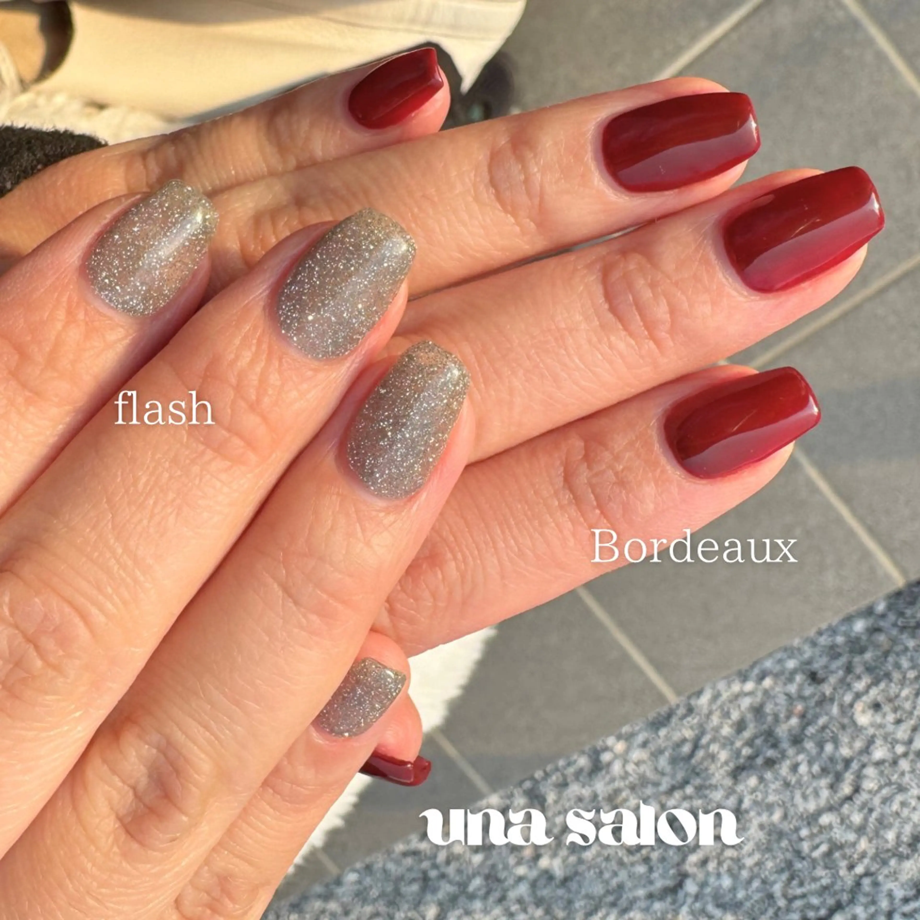 ネイル ボルドー フラッシュネイル ワンカラーネイル 冬ネイル una salon / ネイル&顔脱毛のエステ・リラクイメージ