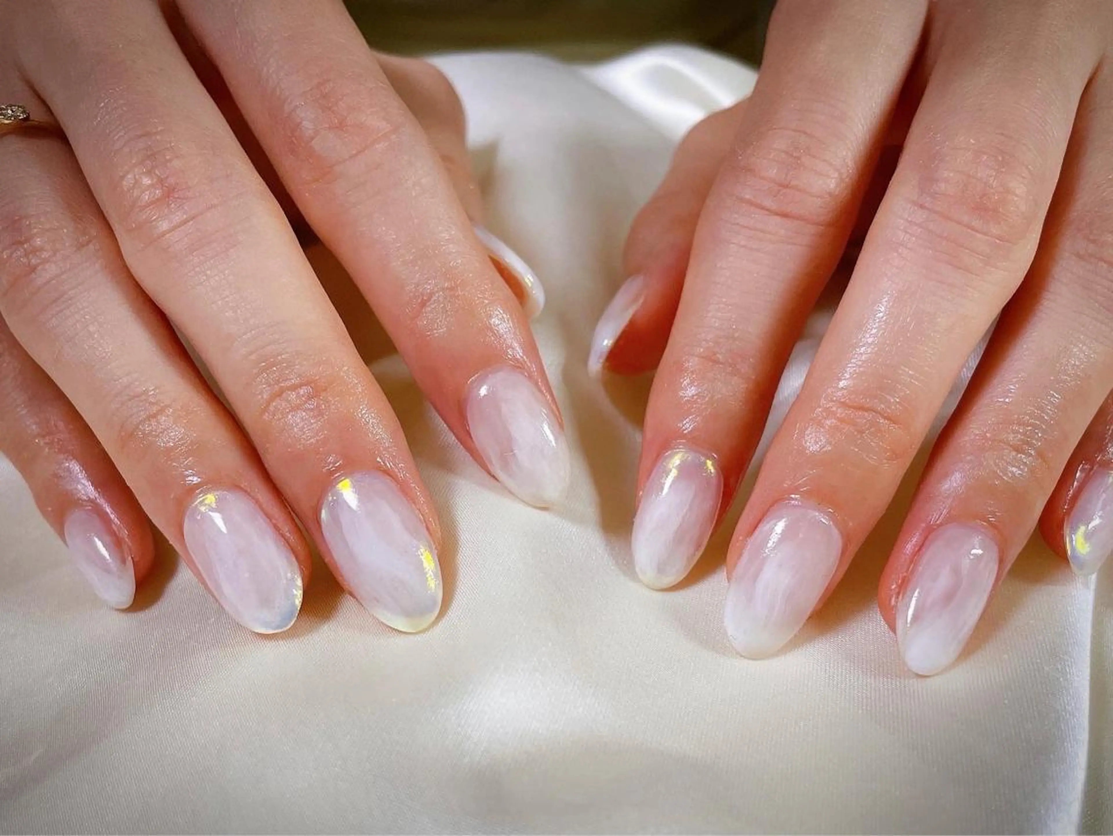 ネイル オーロラネイル 桜ネイル フレンチネイル ジェルネイル ガラスフレンチ ハンドネイル kiki nail 二子玉川のネイルデザイン