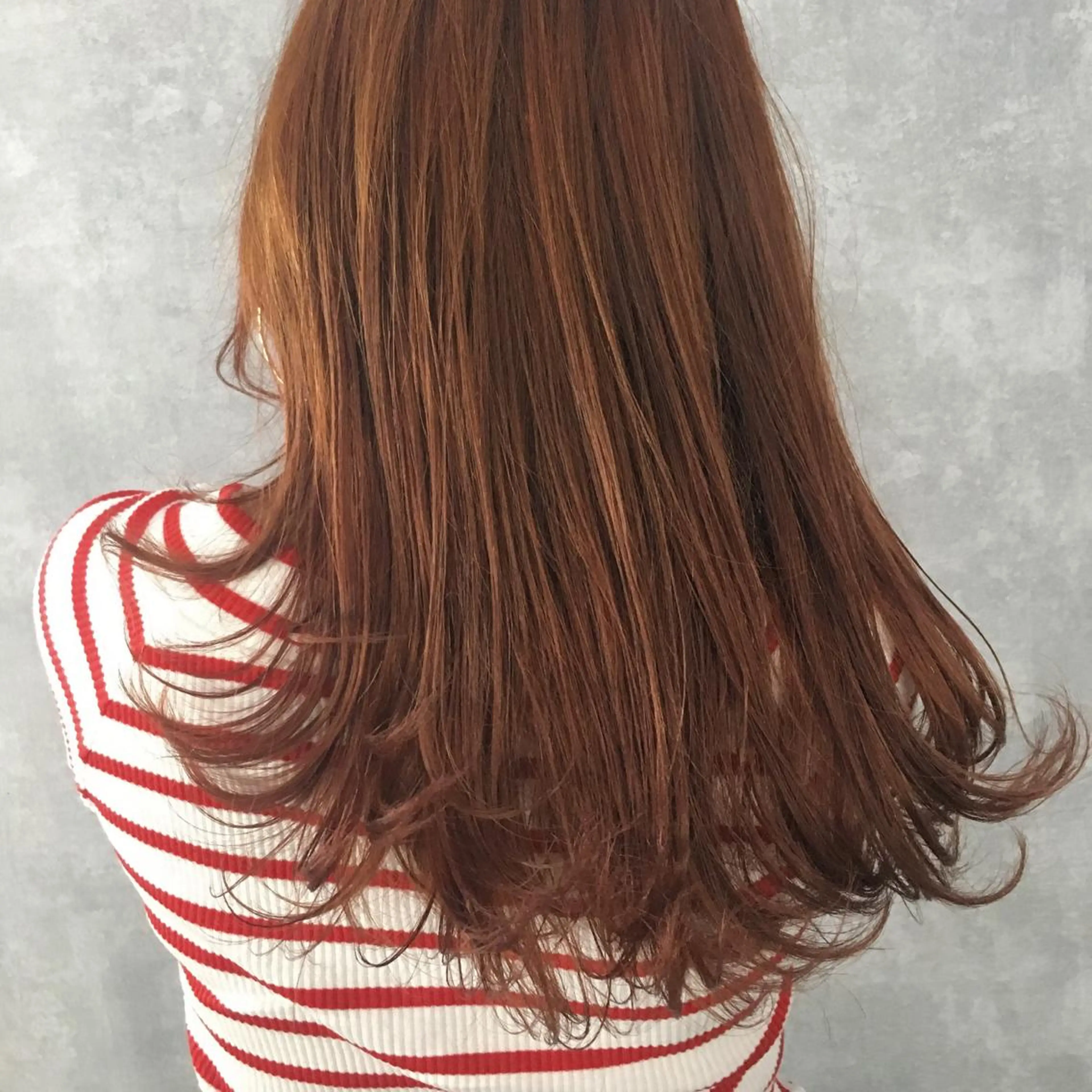 セミロング カラー オレンジ オルチャンヘア レイヤーカット BLend 渋谷のヘアスタイル