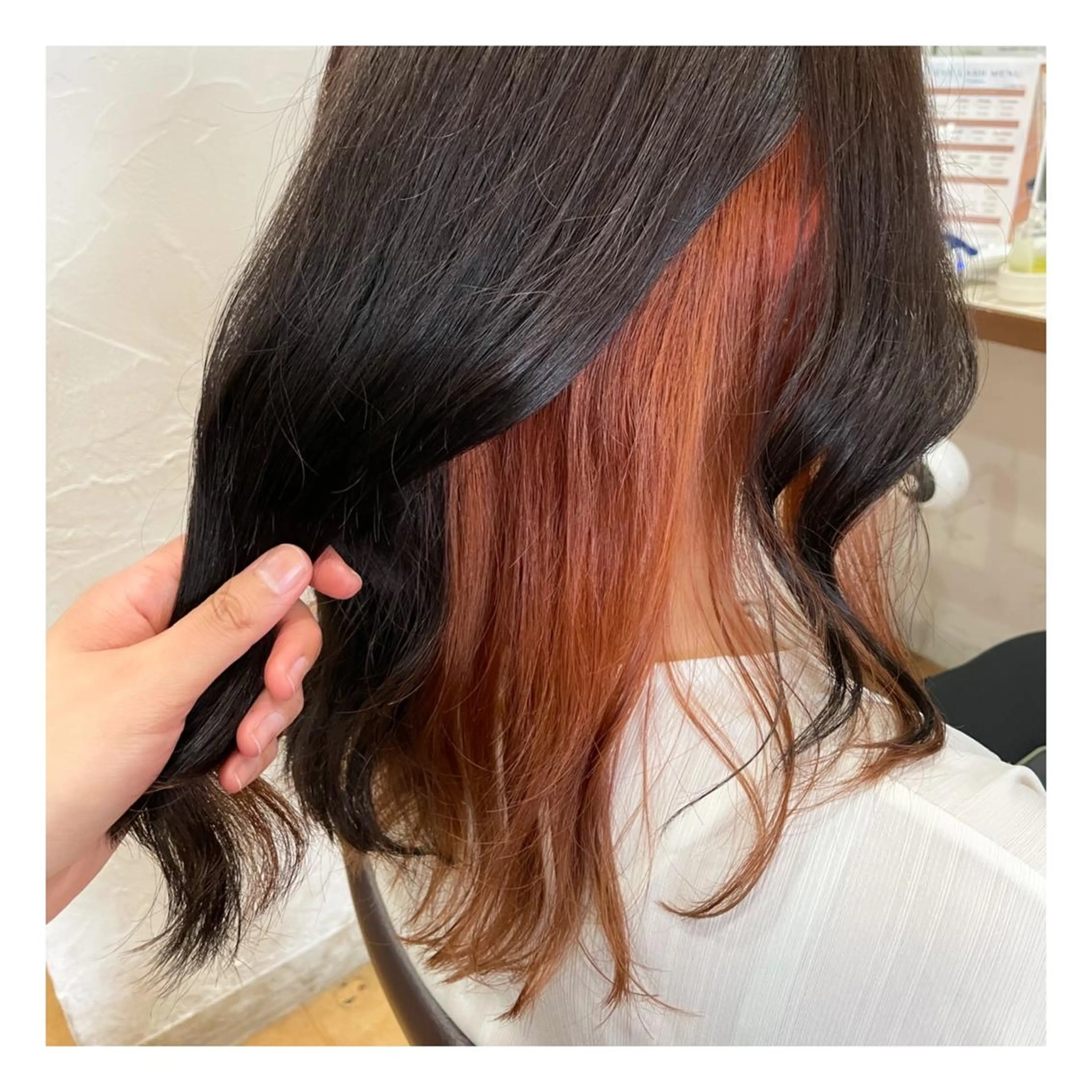 ミディアム カラー インナーカラー オレンジ カット ヘアカラー 🦖稲葉菜月🦖 異動しましたのヘアスタイル