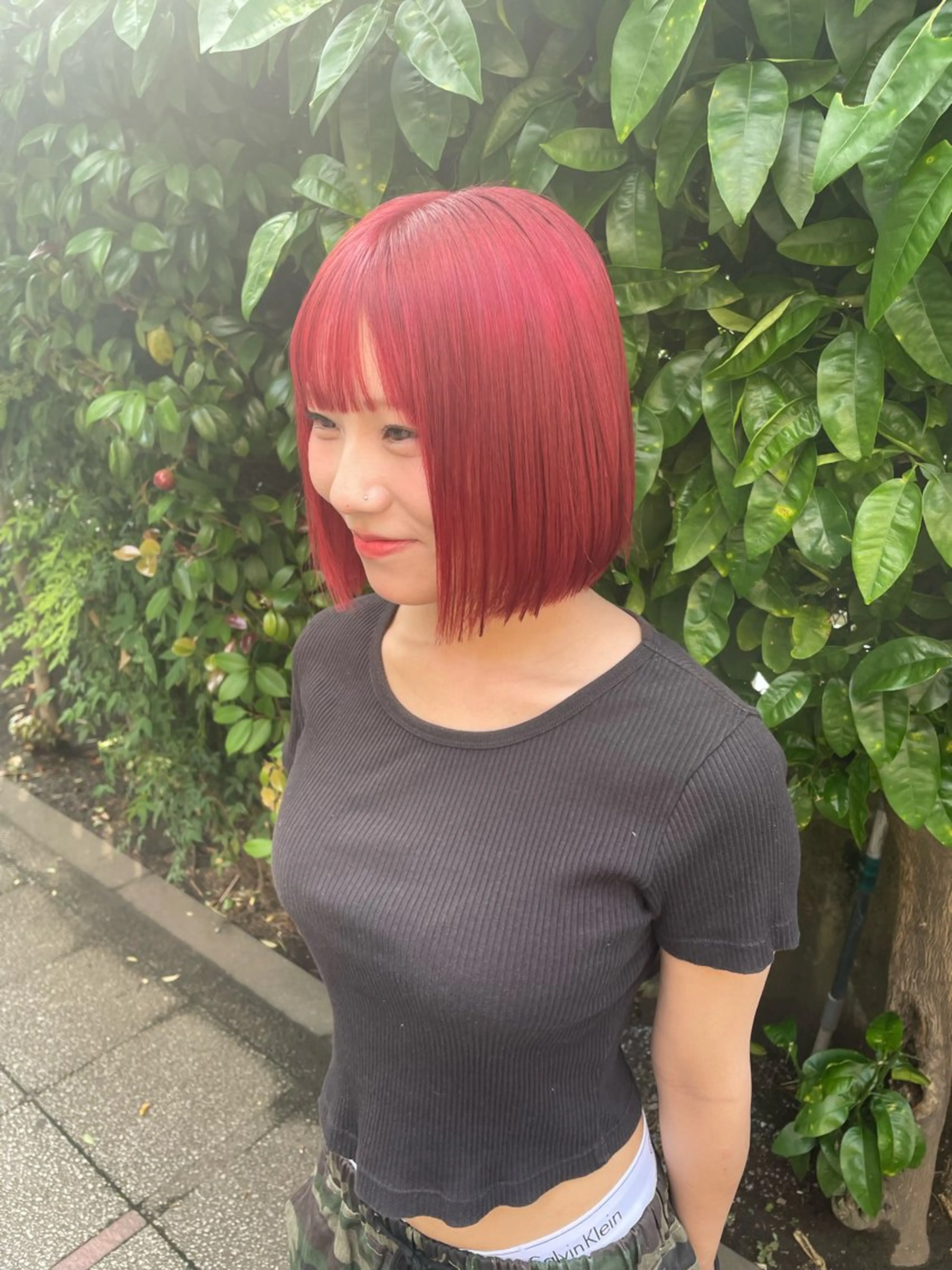 ミディアム カラー ダブルカラー レッドカラー ボブ 👑派手髪/カット 👑ANRYのヘアスタイル