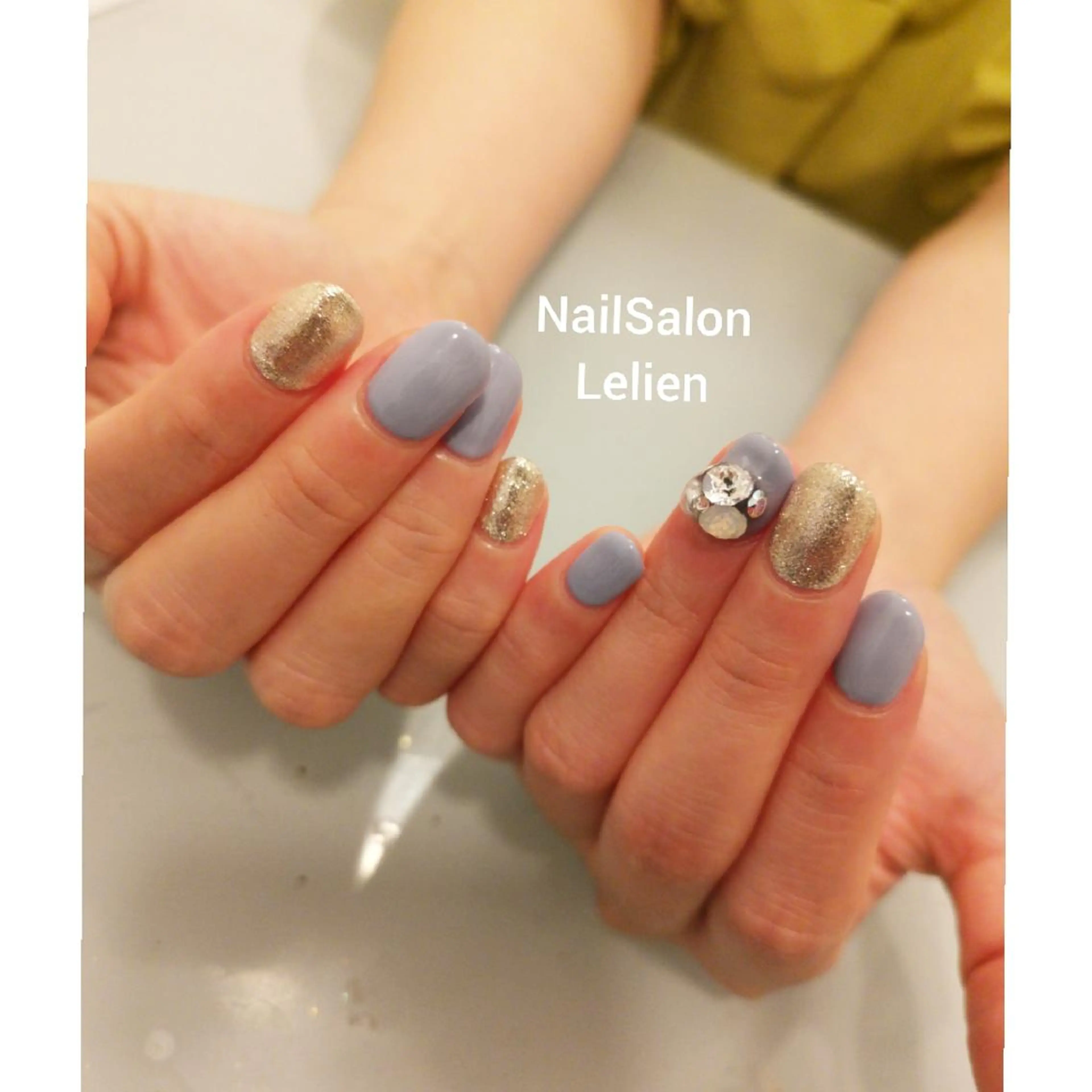 ネイル ブルー ゴールド ストーンネイル 人気エリア💖完全個室【ルリエ】所属・ネイルサロン Lelienルリエのネイルデザイン