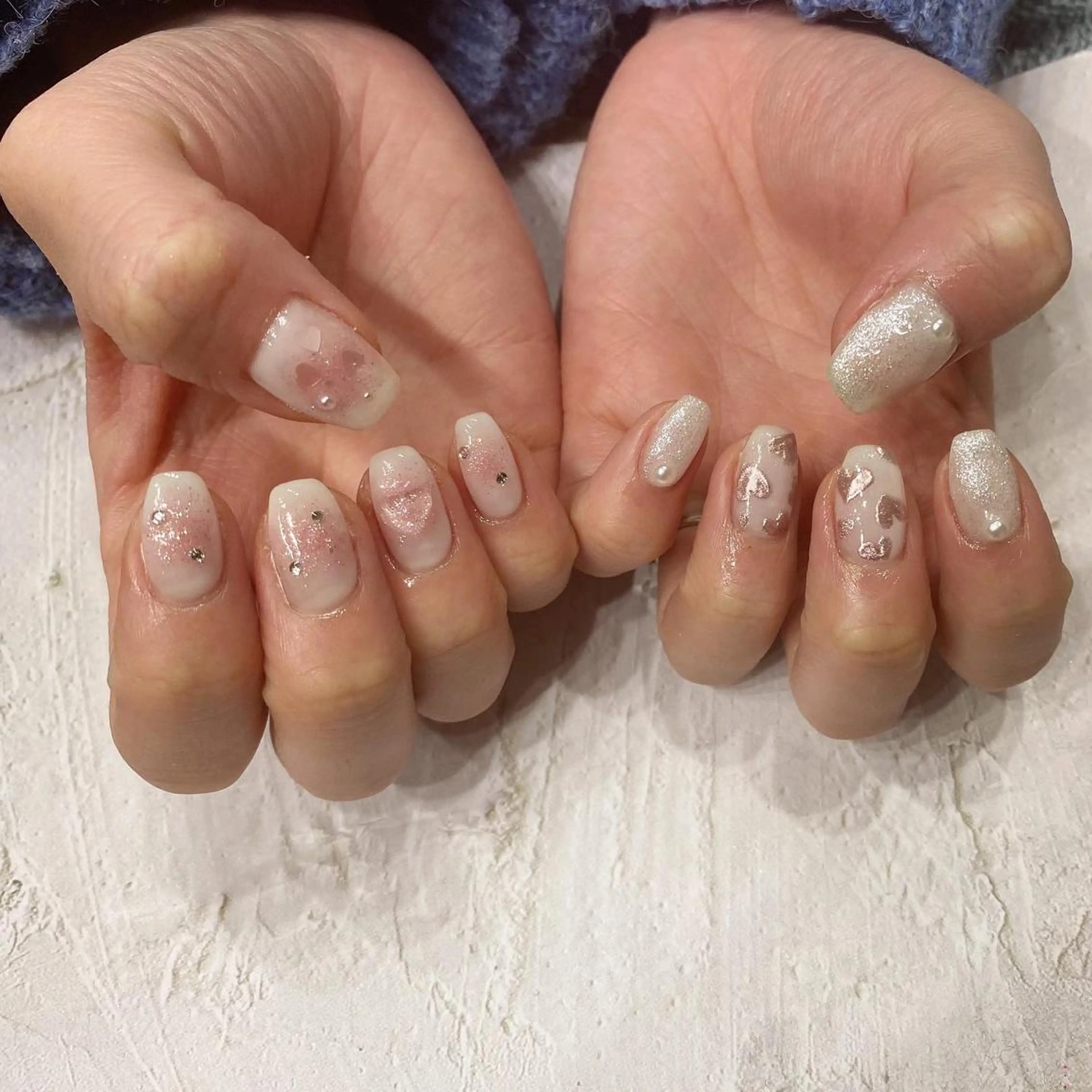 ネイル クリアネイル ガーリー ハート 韓国ネイル ミラーネイル ハンドネイル melu所属・melu yukikoのネイルデザイン