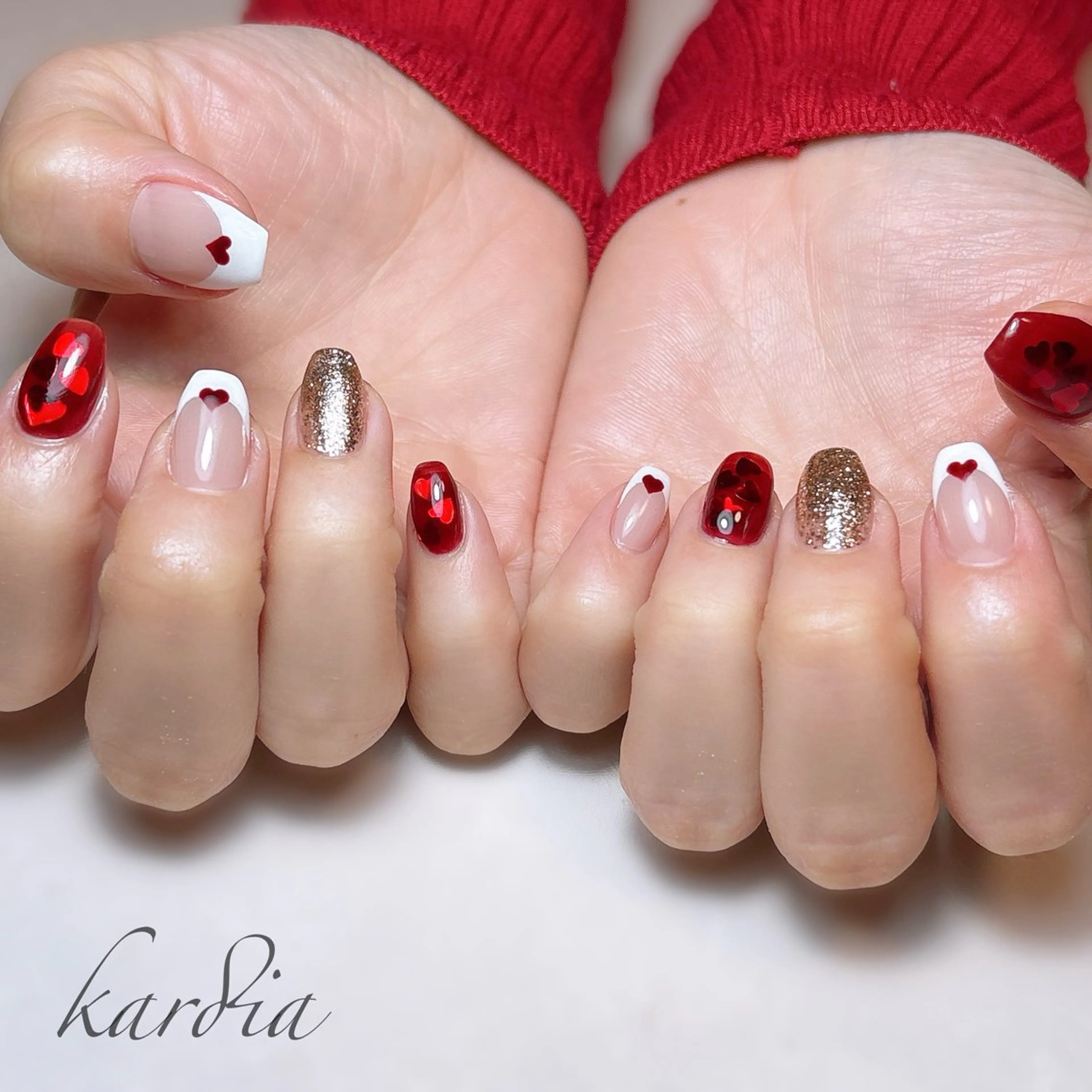 ネイル ハンドネイル καρδιά -ｶﾙﾃﾞｨｱ-のネイルデザイン