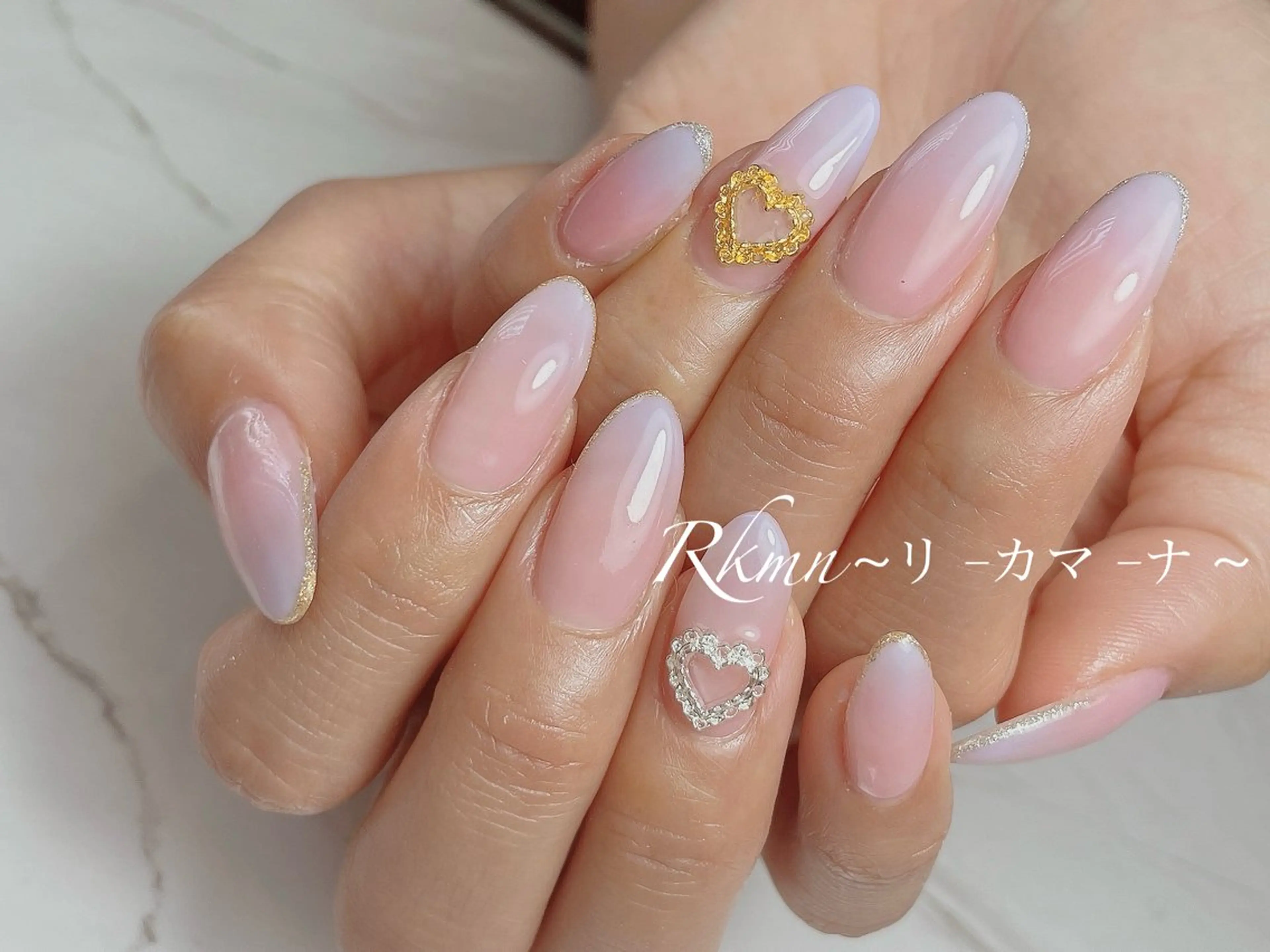 ネイル アートネイル ハート ピンク パープル 春ネイル ハンドネイル フットネイル ハンドケア Rkmn ~リ-カマ-ナ~のネイルデザイン