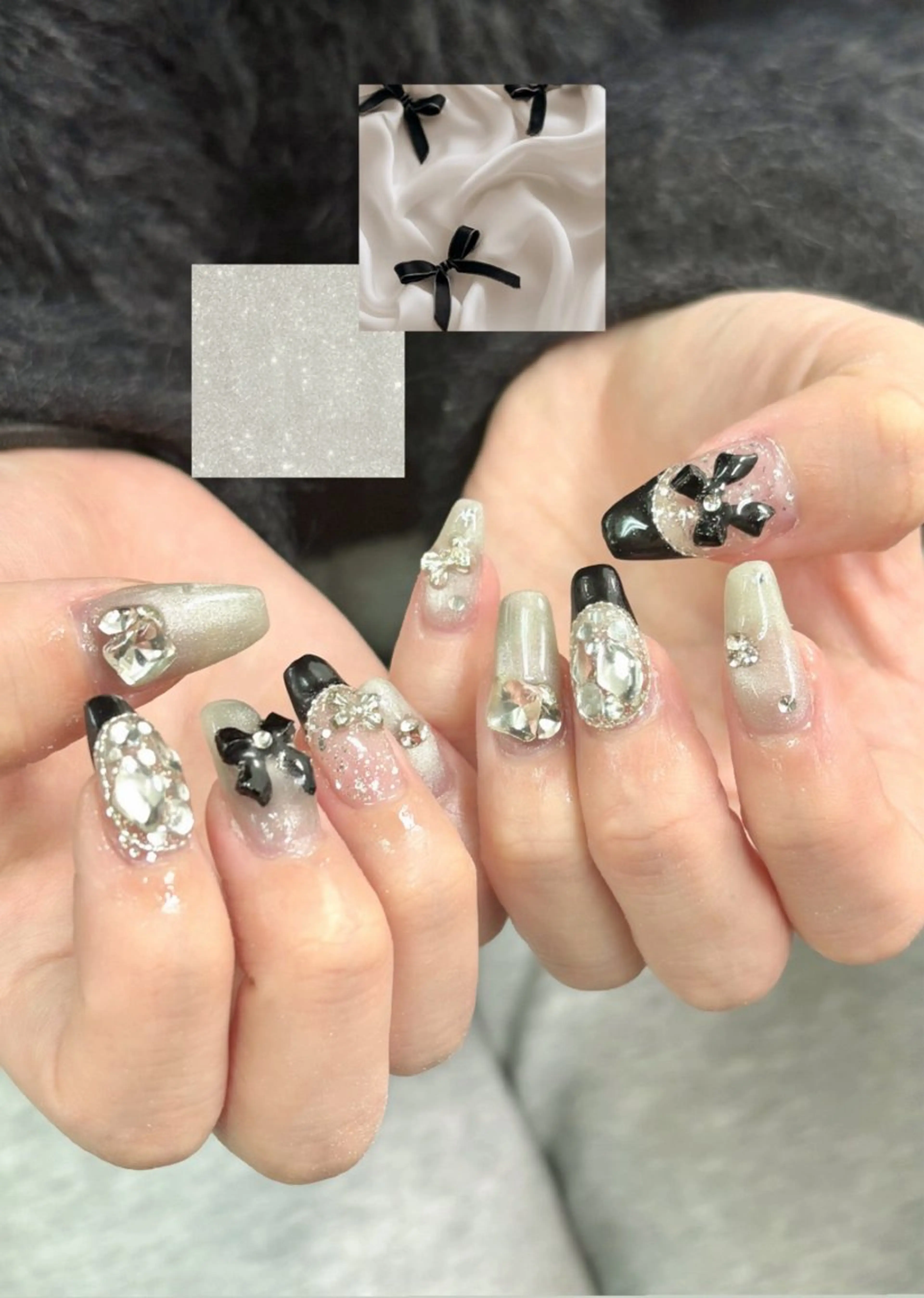 ネイル アートネイル フレンチネイル マグネットネイル 持ち込み リボン ハンドネイル フットネイル Nailsalon mui.所属・中家 亜紗子のネイルデザイン