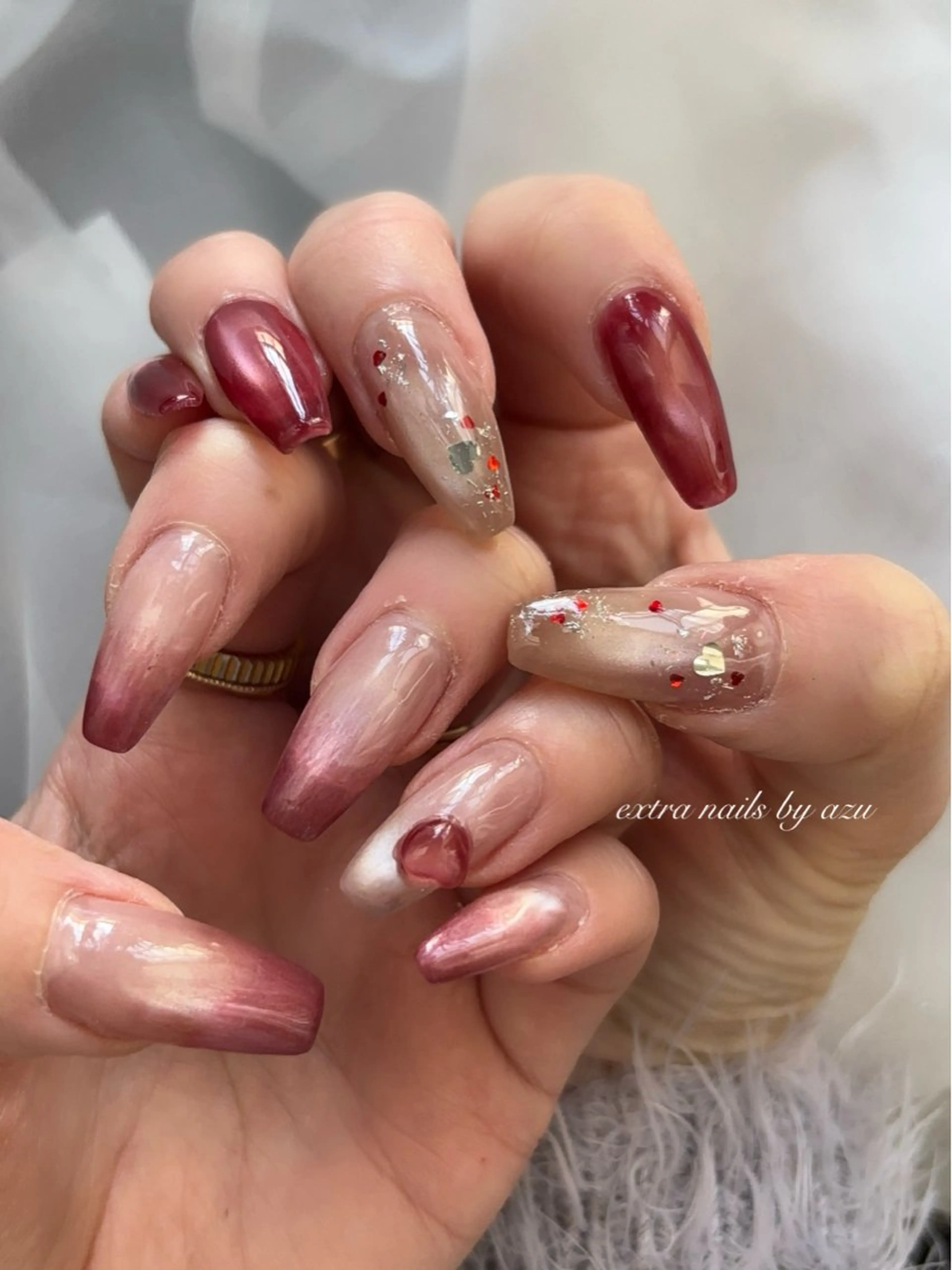 ネイル グラデーション ハート バレンタイン ハンドネイル extranails ／lemellaのネイルデザイン