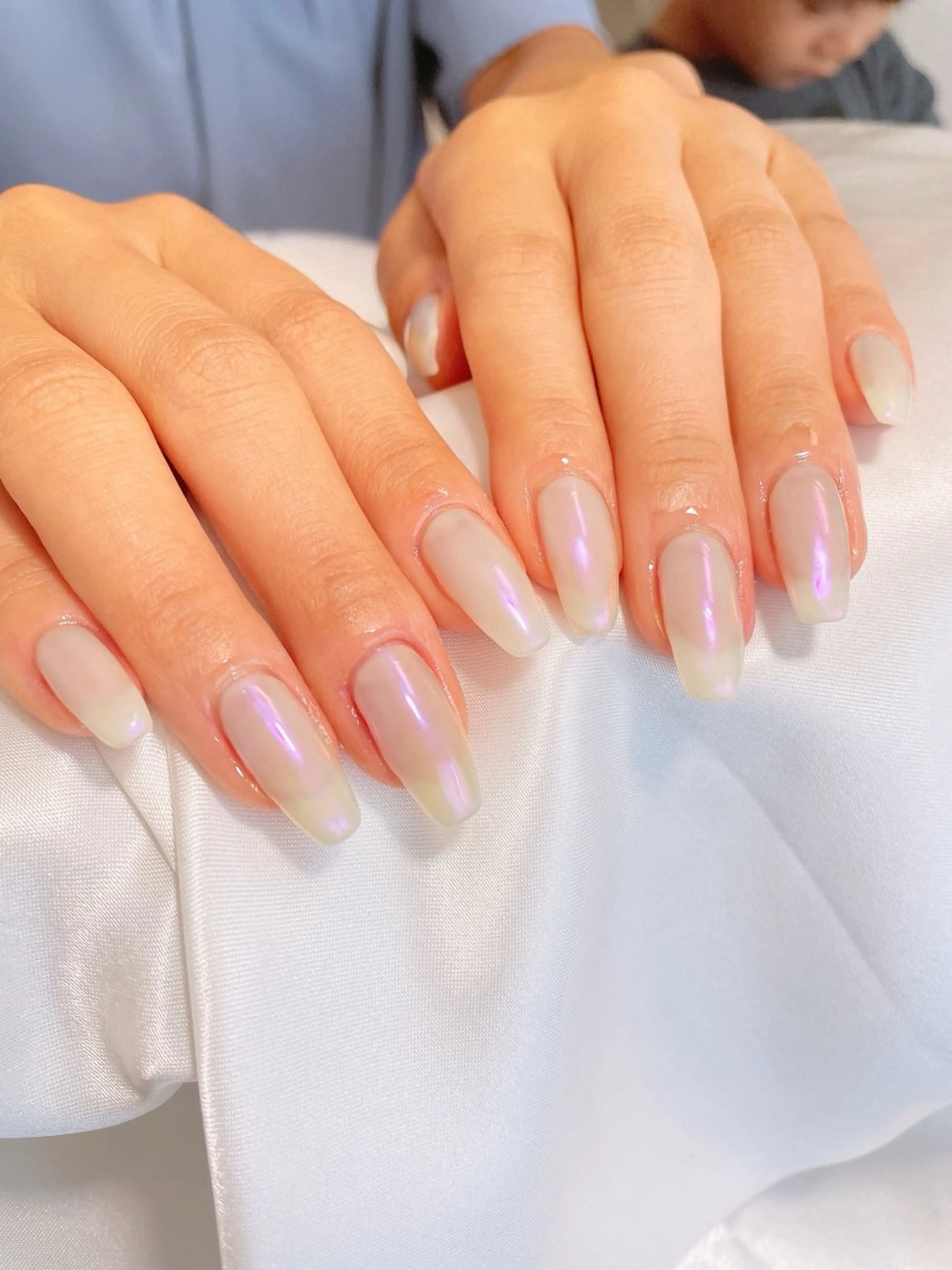 ネイル オーロラネイル ホワイト ハンドネイル Mynail MIZUNOのネイルデザイン