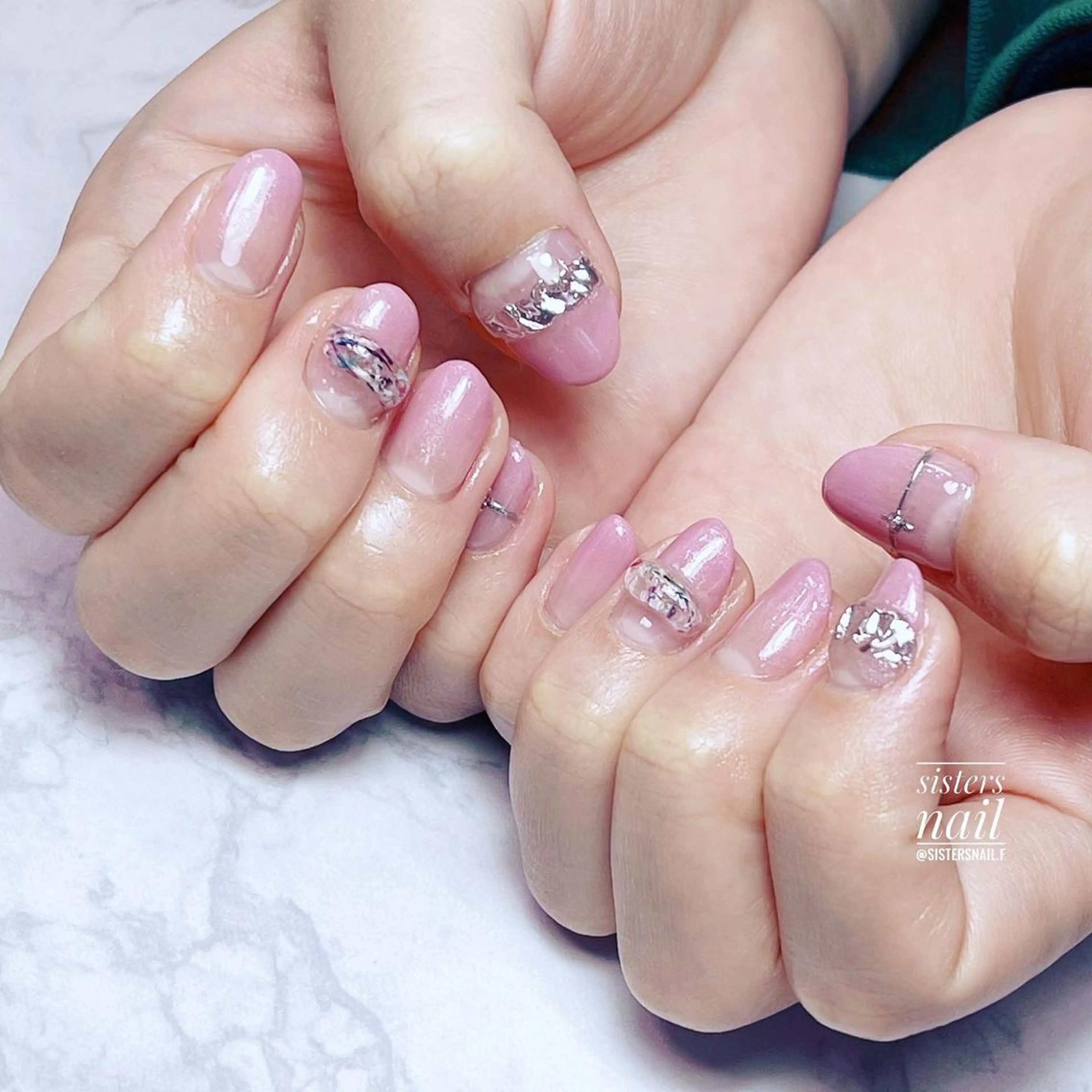 ネイル アートネイル ブルー クリアネイル ジェルネイル ピンク sisters nail.fのネイルデザイン