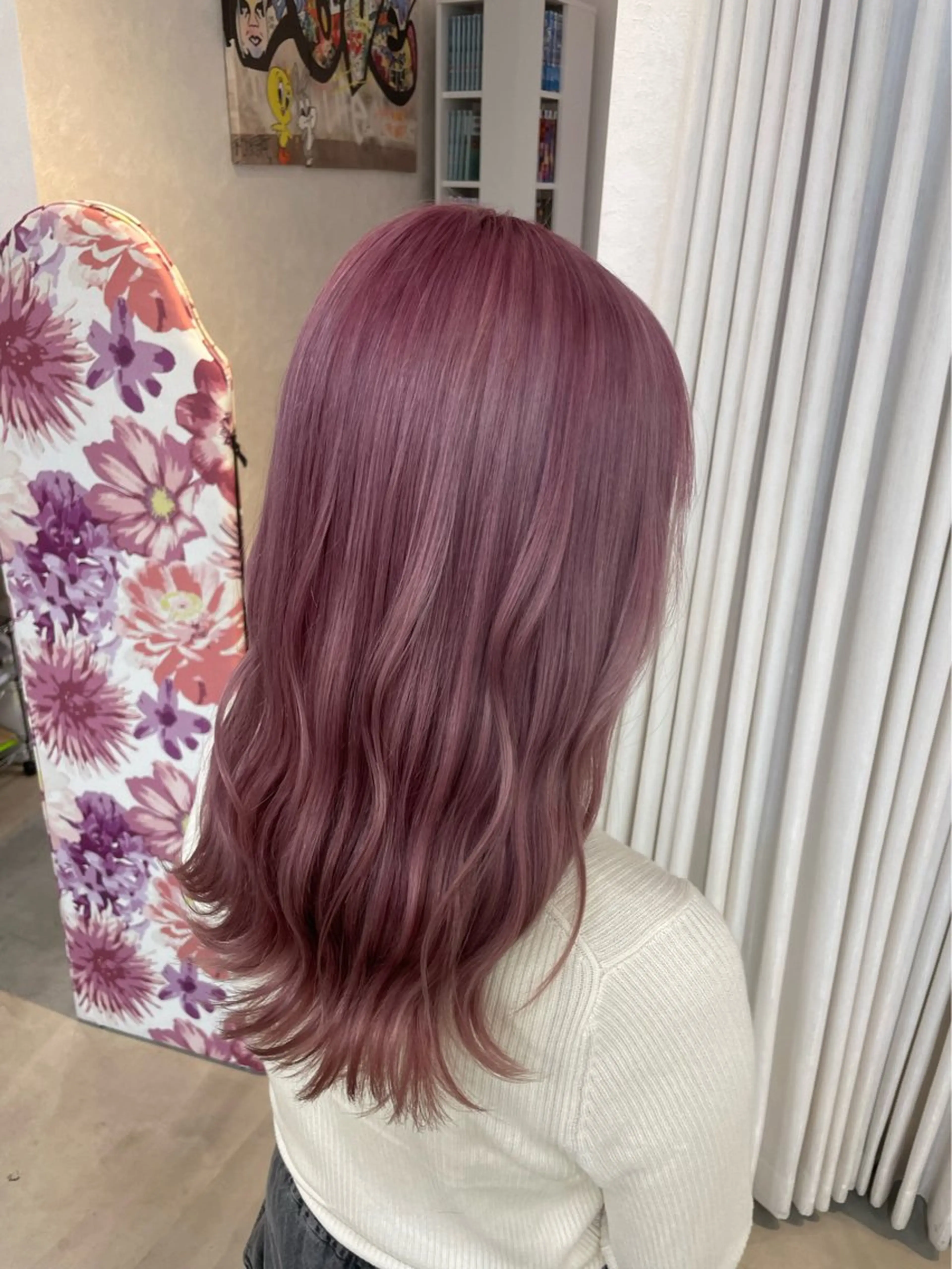 セミロング カラー ピンクカラー 安井まゆ _Box mico.のヘアスタイル