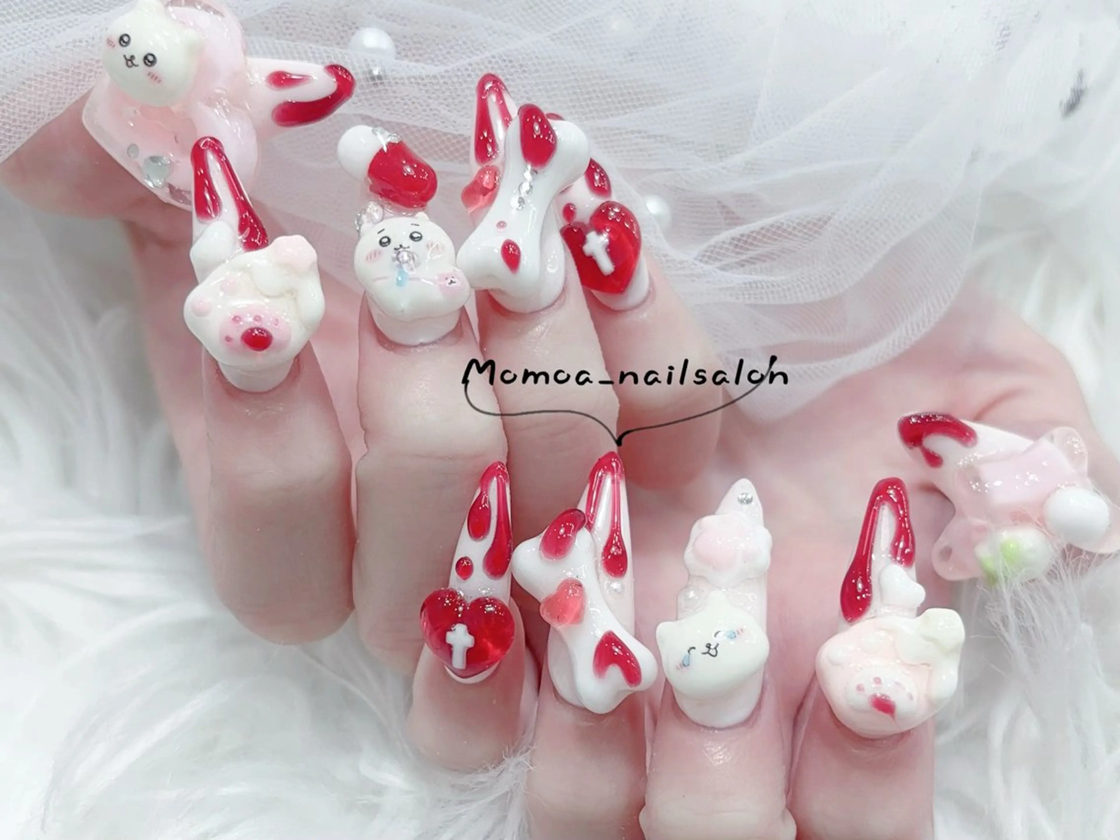 ネイル ハロウィン キラキラネイル 韓国ネイル スカルプネイル ハンドネイル MoMoA Nail ネイル長さ出し専門店のネイルデザイン