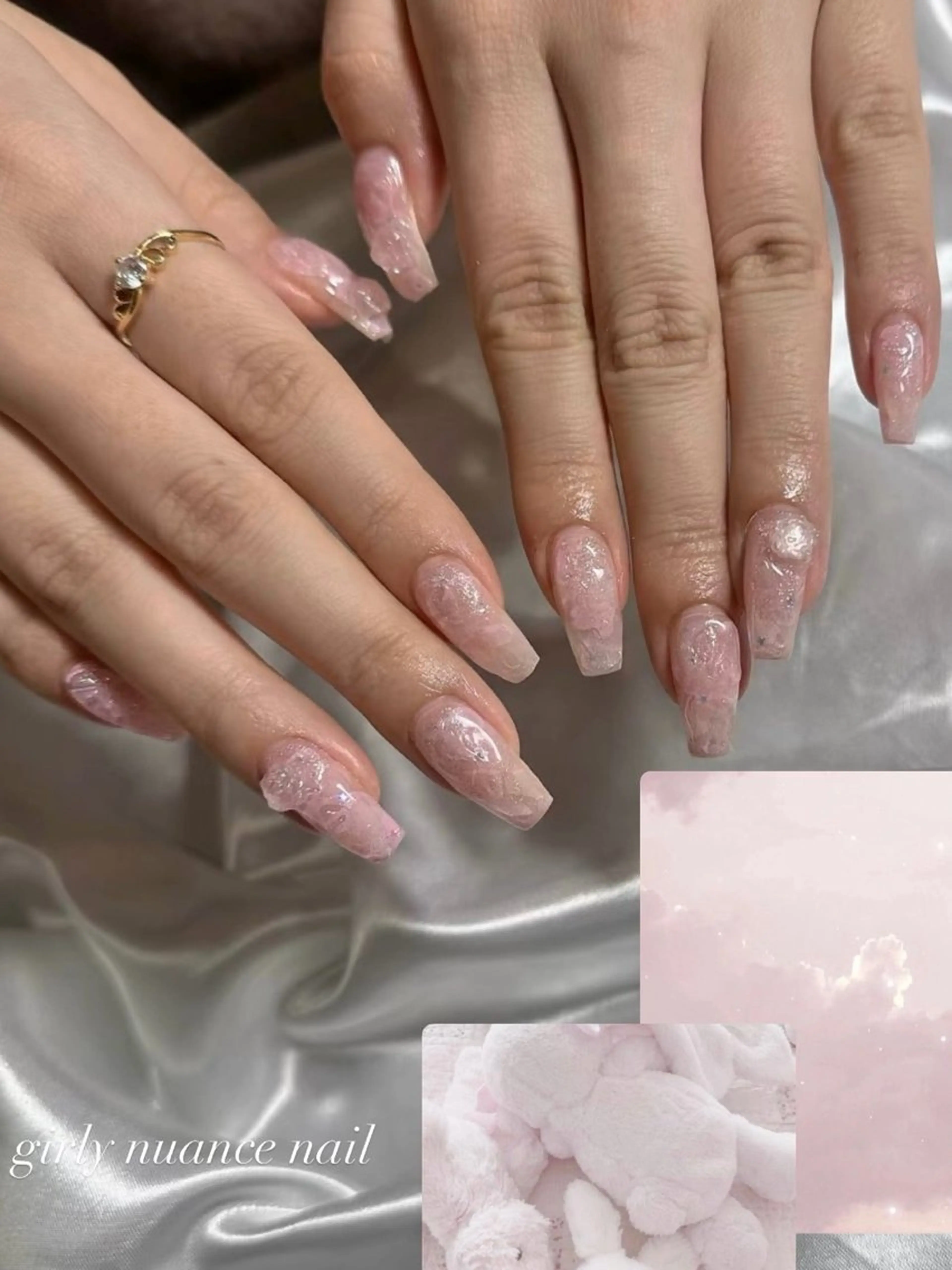 ネイル 韓国ネイル ワンホンネイル ハンドネイル tsuki🎀ワンホ ン🍒ガーリー🪄のネイルデザイン