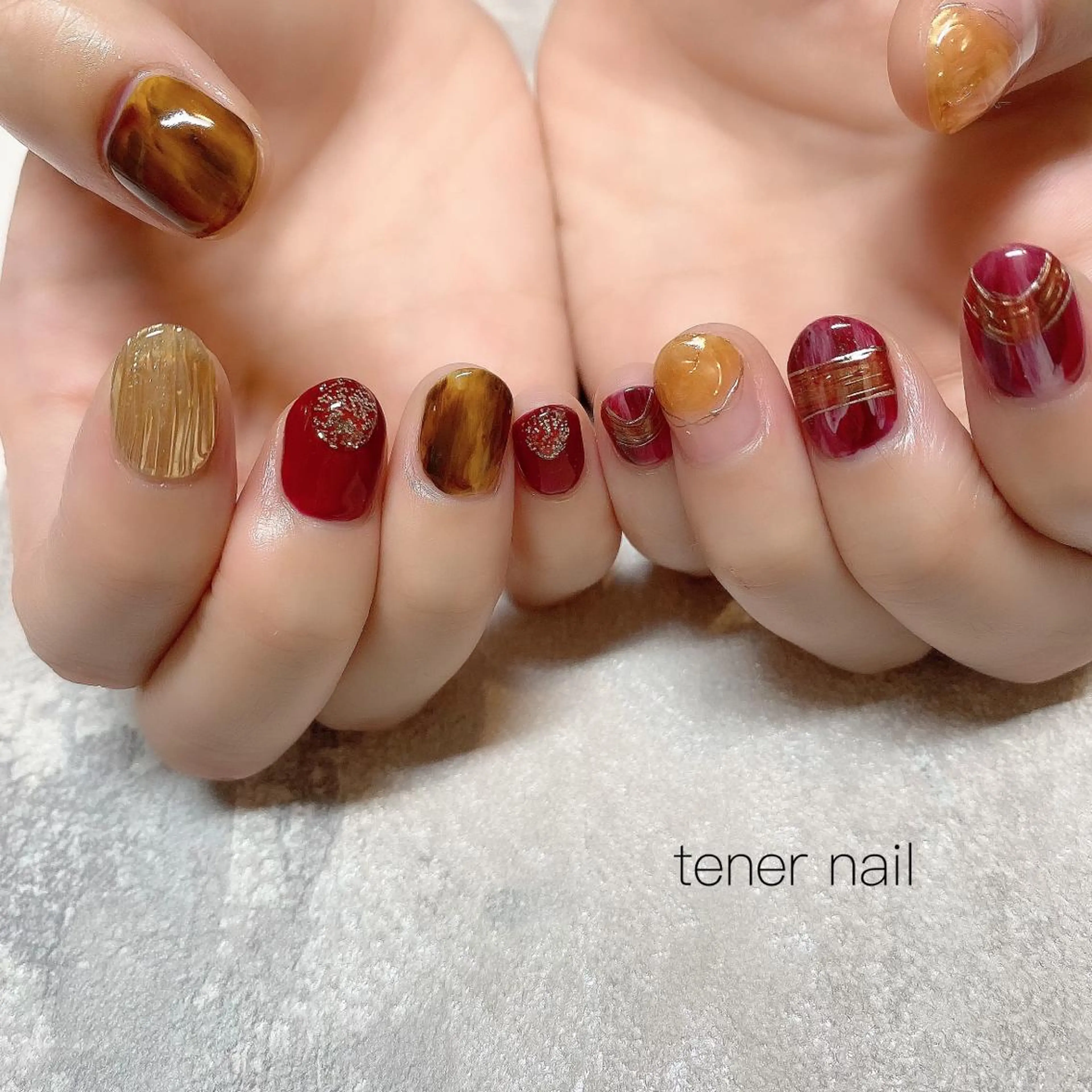 ネイル べっ甲ネイル ボルドー tener  nail  テネルネイル所属・テネルネイル tener nailのネイルデザイン