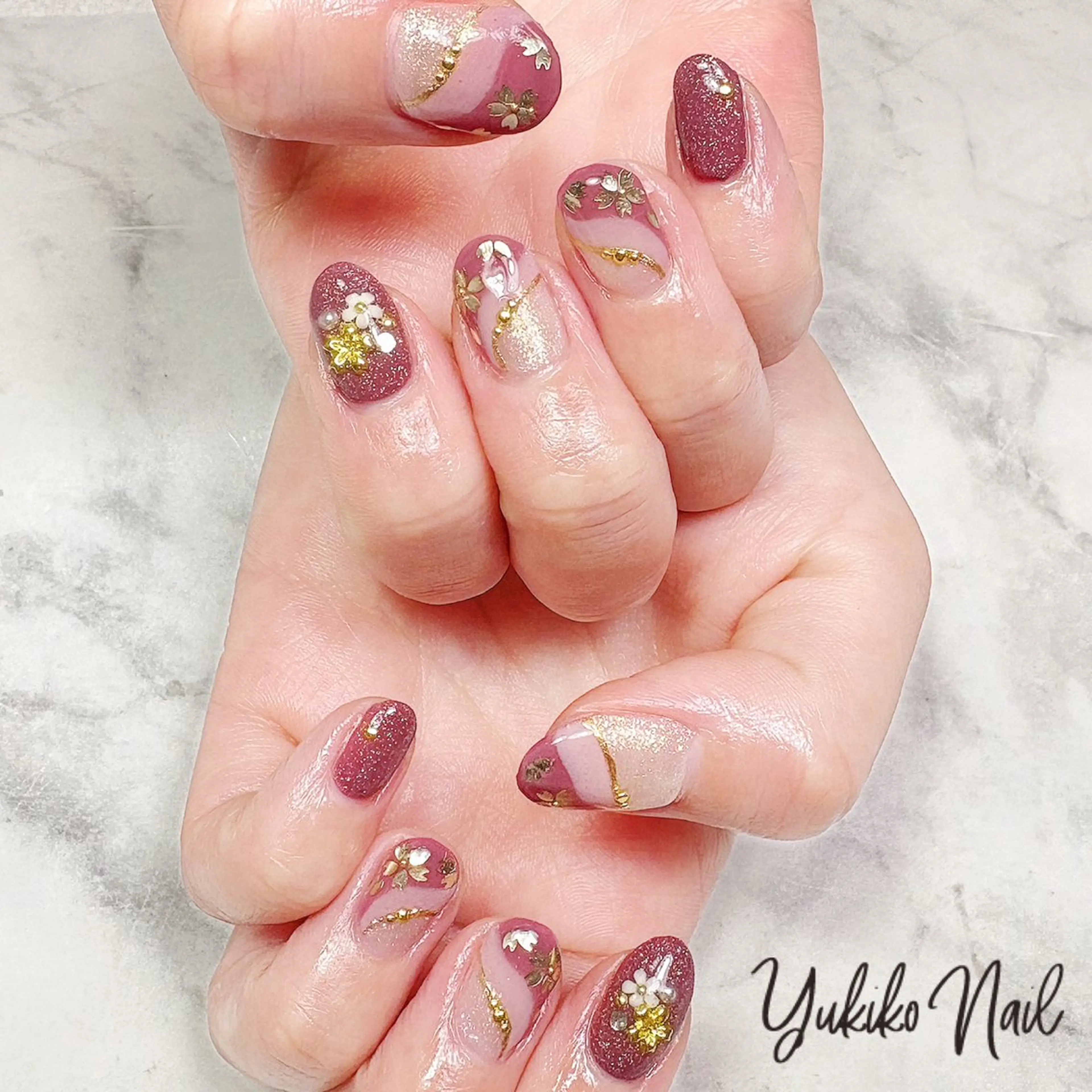 ネイル 桜ネイル フレンチネイル ピンク 春ネイル ハンドネイル ユキコ ネイルのネイルデザイン