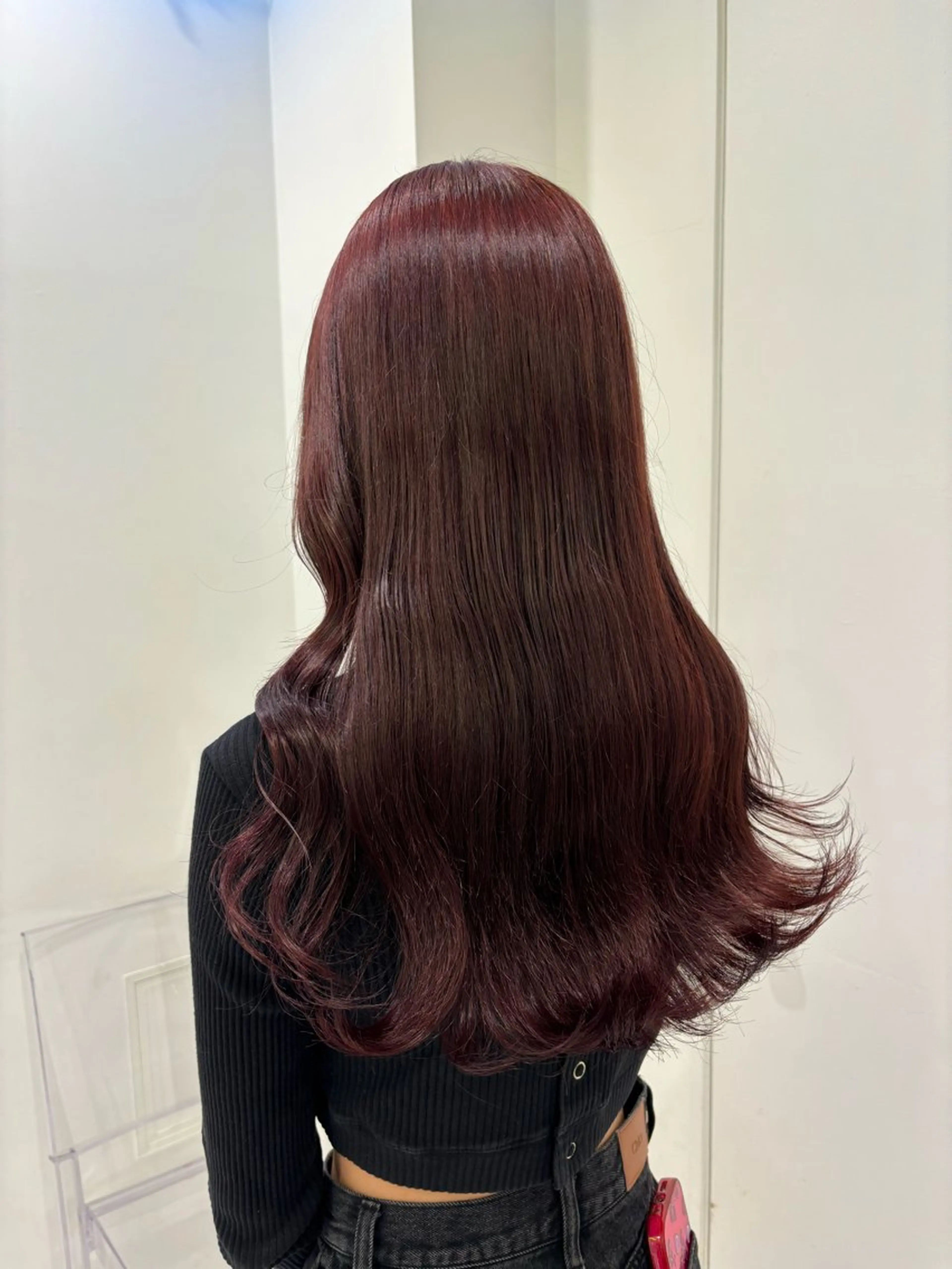 セミロング カラー ヘアアレンジ ケアカラー カット ヘアカラー ヘッドスパ ヘアセット 中韓🇰🇷暖色/ ワインレッド/らいるのヘアスタイル