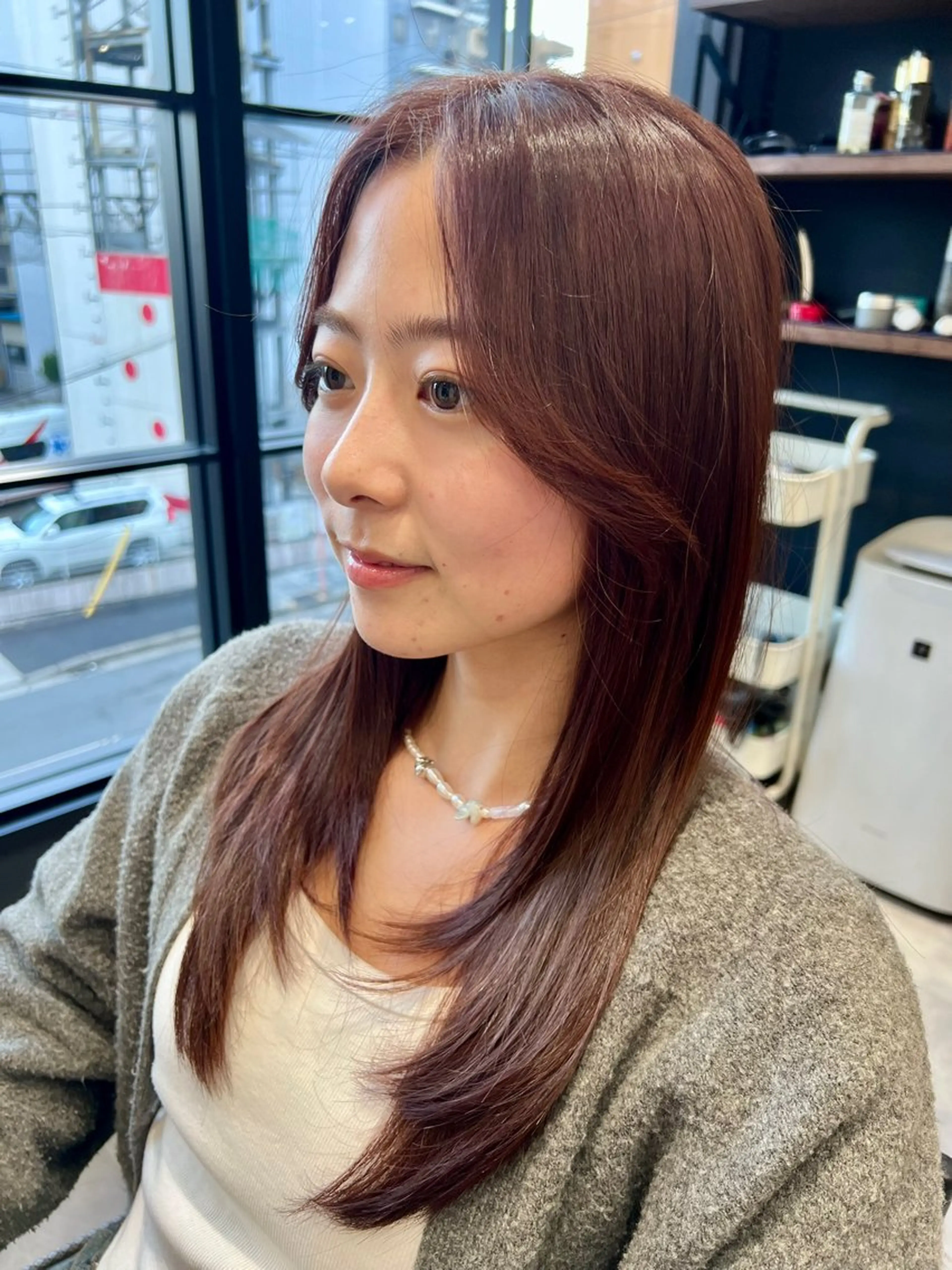 セミロング ピンクブラウン レイヤーカット カット ヘアカラー トリートメント 舟橋 瑞稀のヘアスタイル