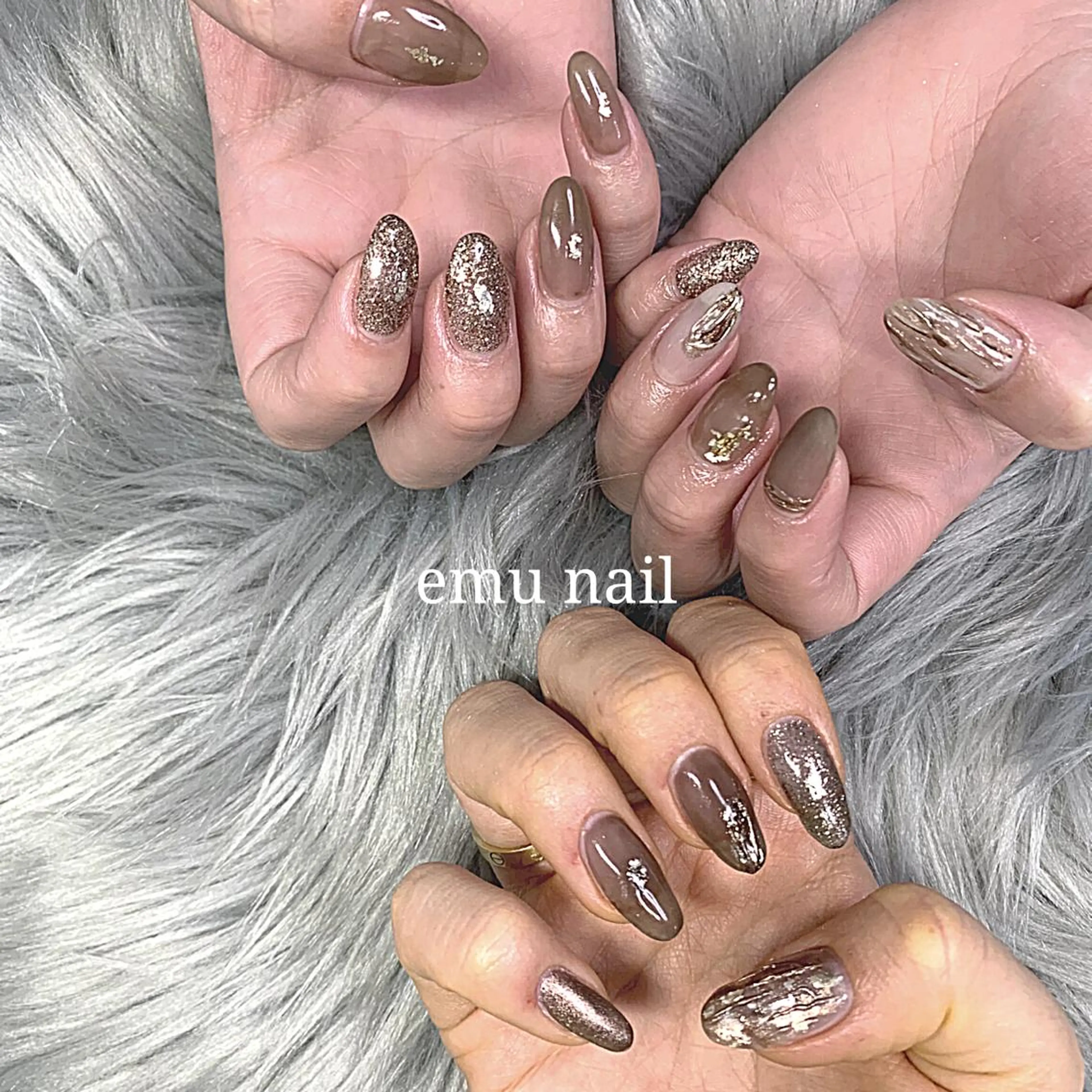 ネイル アートネイル ブラウン emu nailのネイルデザイン