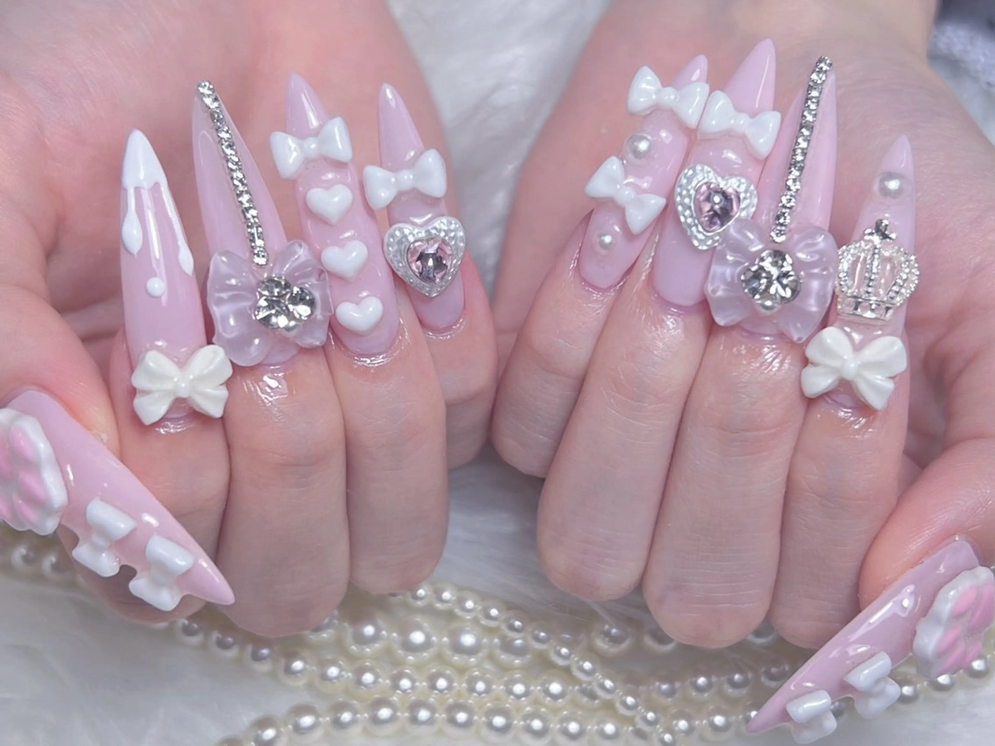 ネイル 長さ出し リボン スカルプネイル ワンホンネイル ハンドネイル Moa nailのネイルデザイン