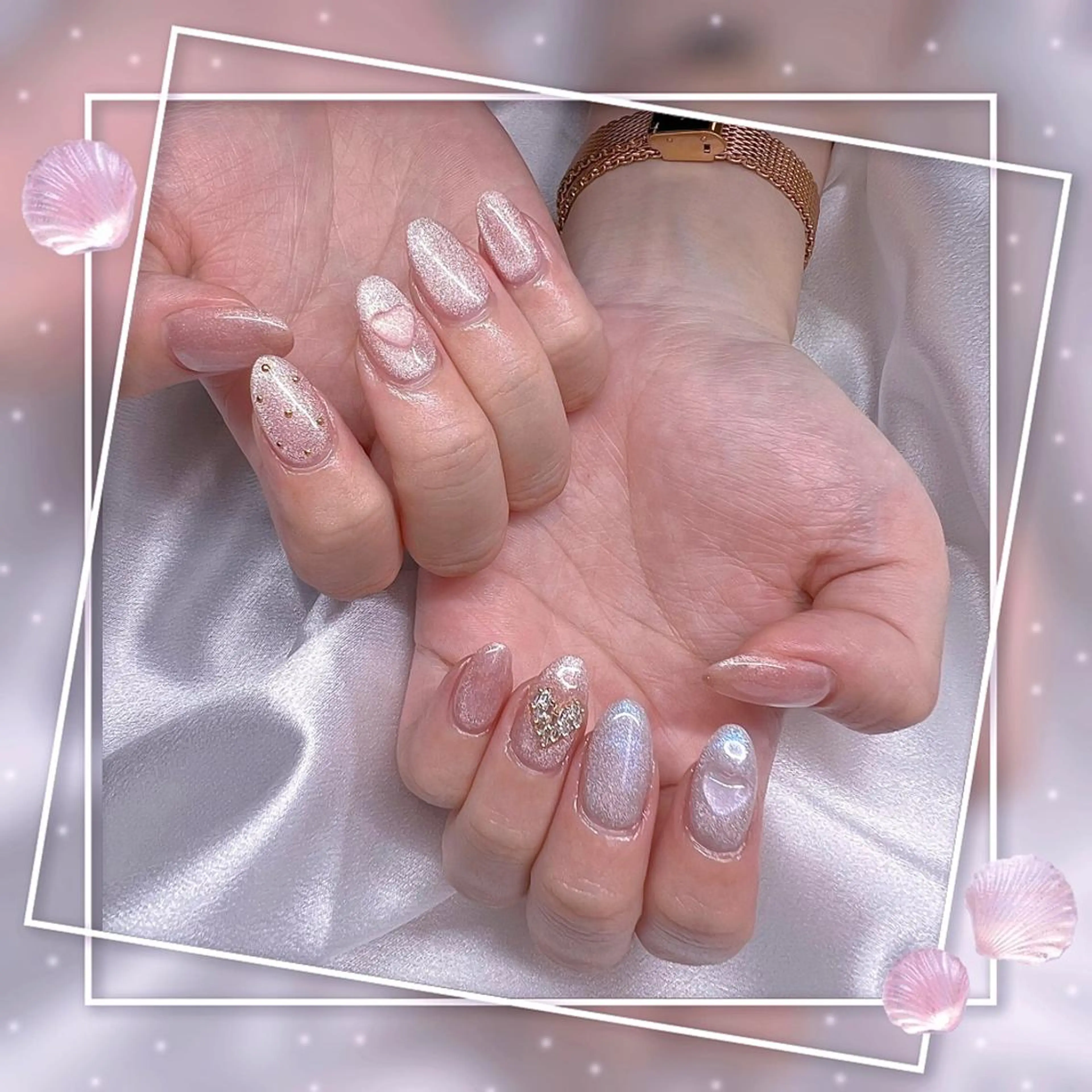 ネイル フレンチネイル キラキラネイル 韓国ネイル マグネットネイル マグネットフレンチ ハンドネイル Chill Nailsalonのネイルデザイン