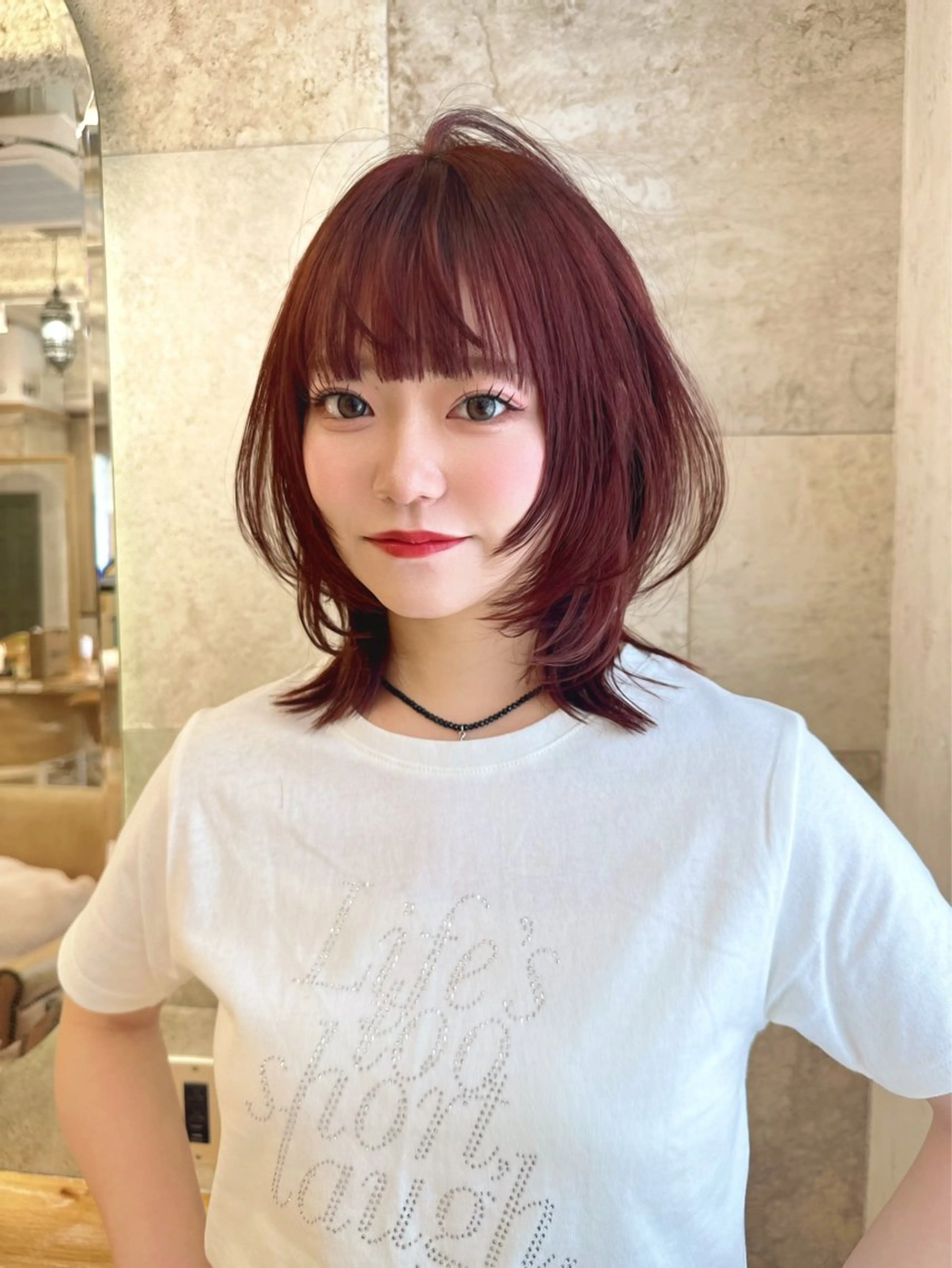 ミディアム カラー カット ヘアカラー トリートメント 荻野 峻輔/レイヤー /韓国ヘア/艶カラーのヘアスタイル