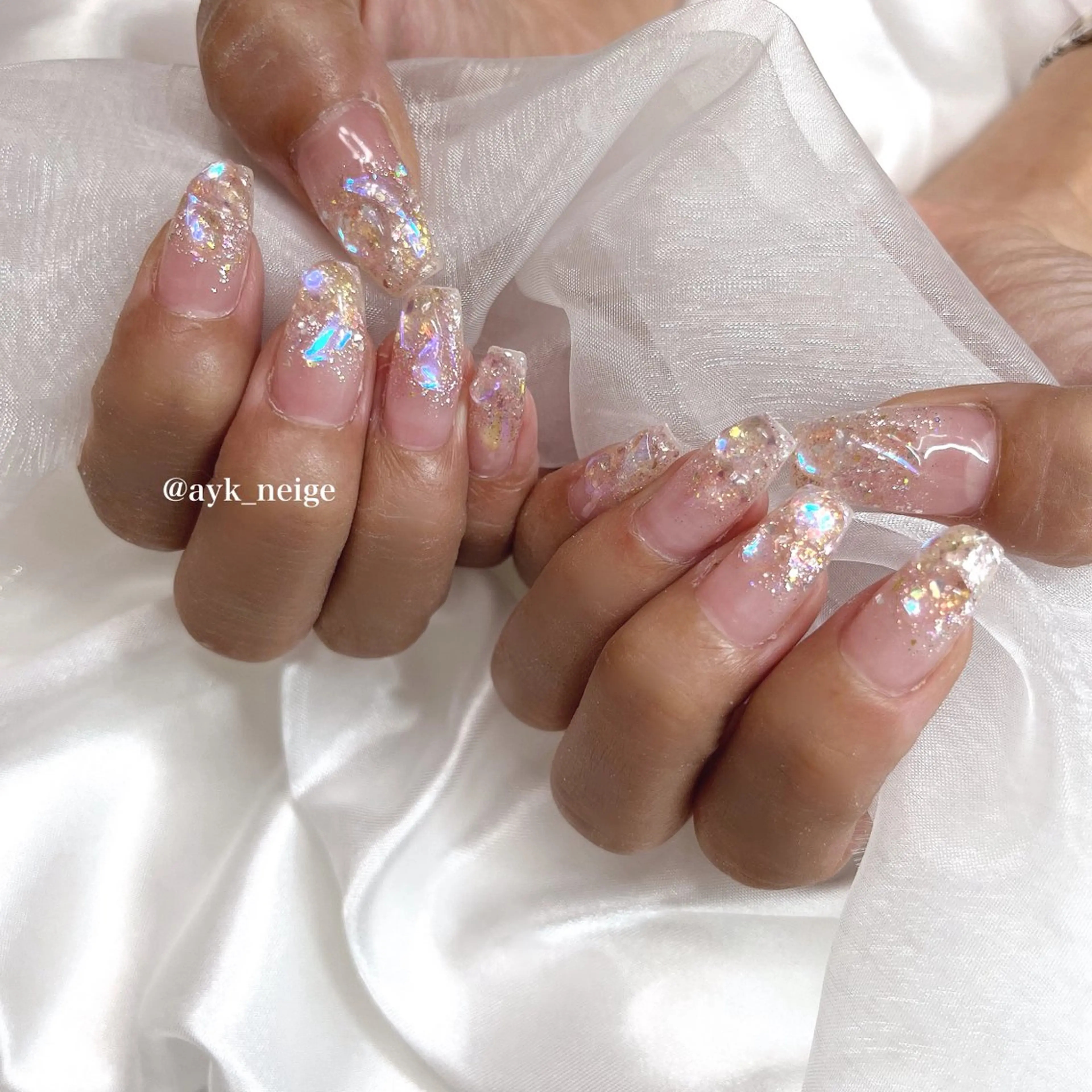 ネイル フットネイル フレンチネイル キラキラネイル 韓国ネイル マグネットネイル n'eige nail所属・大谷 綾香のネイルデザイン