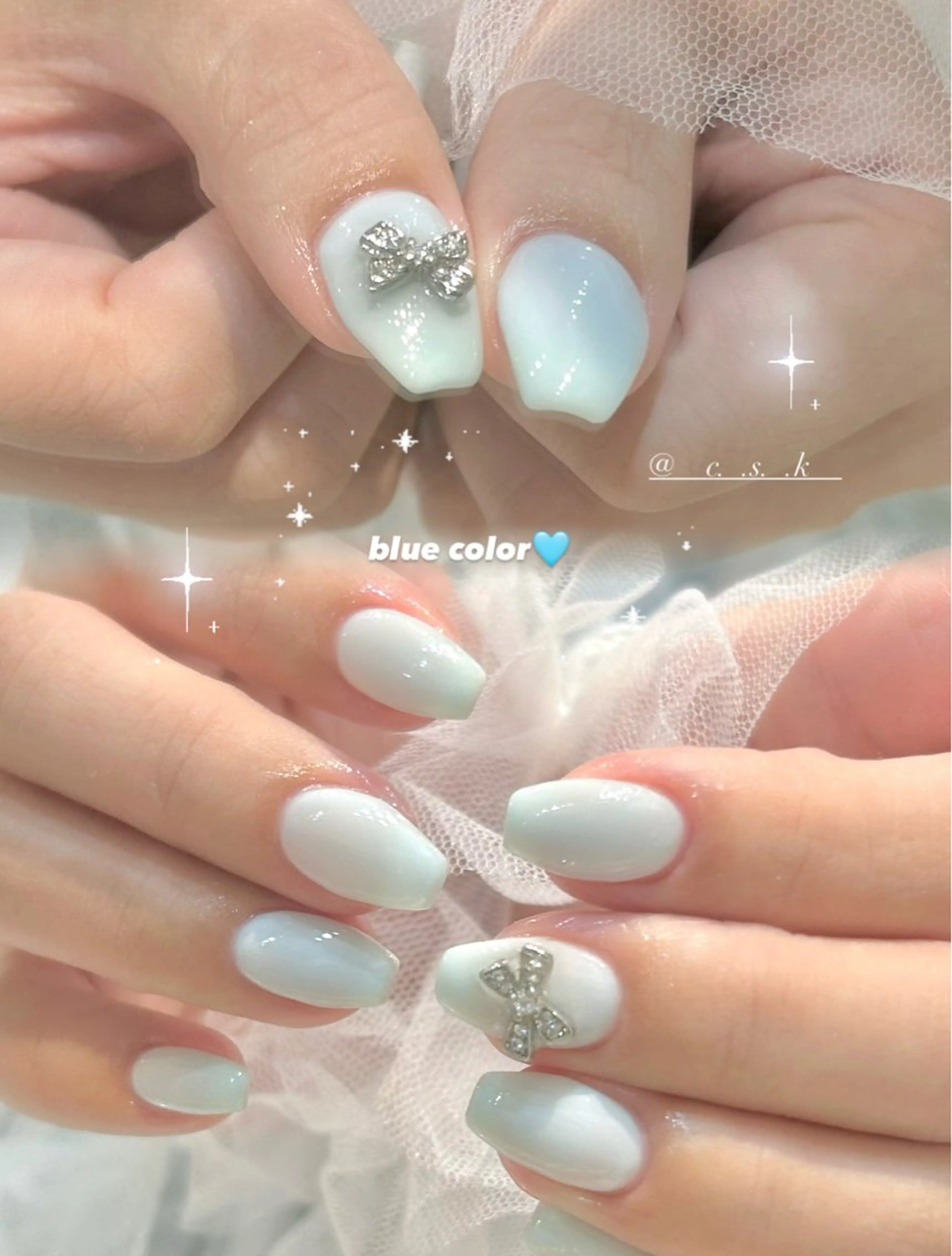 ネイル クリアネイル リボン ハンドネイル 🎀チーク/ちゅるん 🫧chisa🎀のネイルデザイン