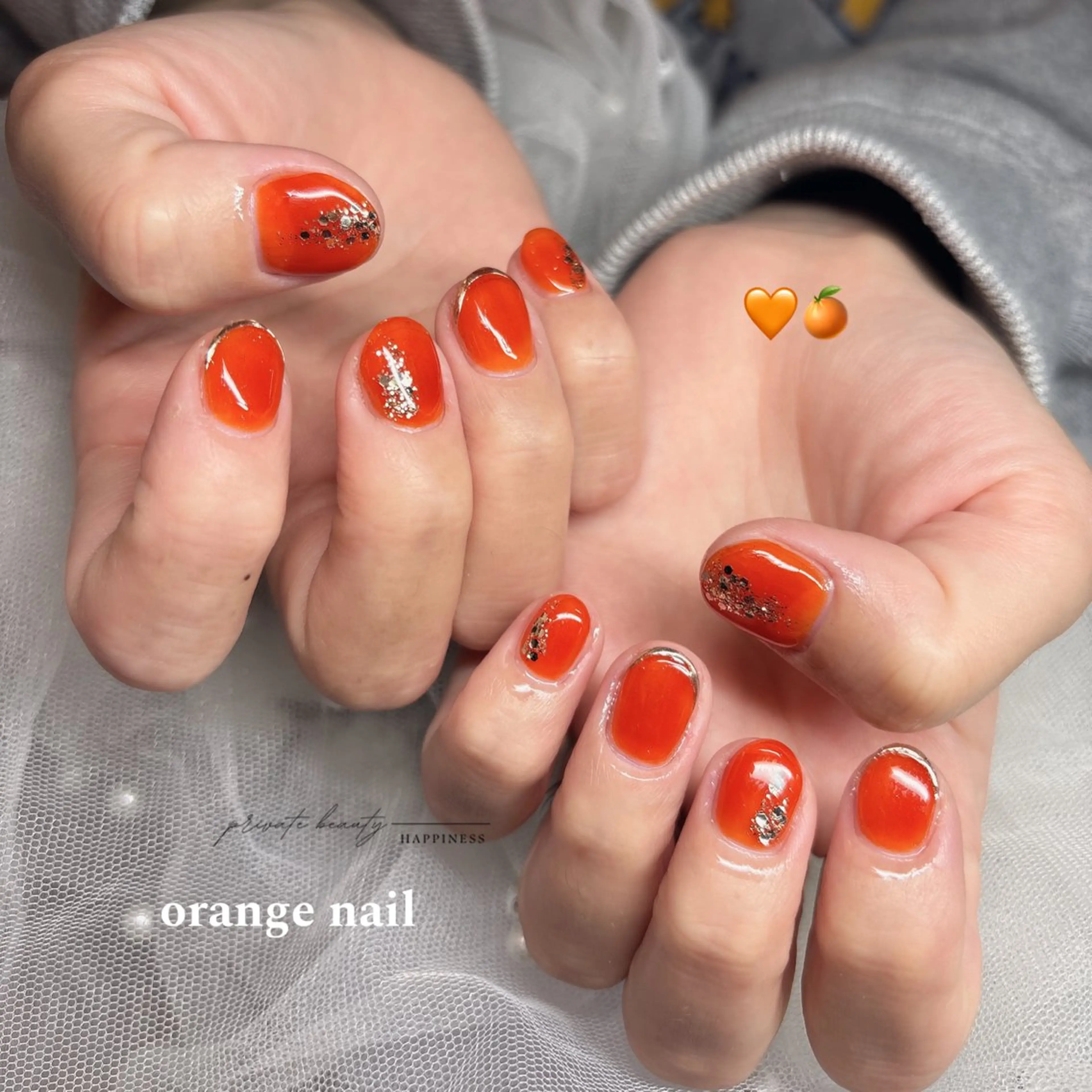ネイル オレンジ ピンク シンプルネイル ハンドネイル happiness nailのネイルデザイン