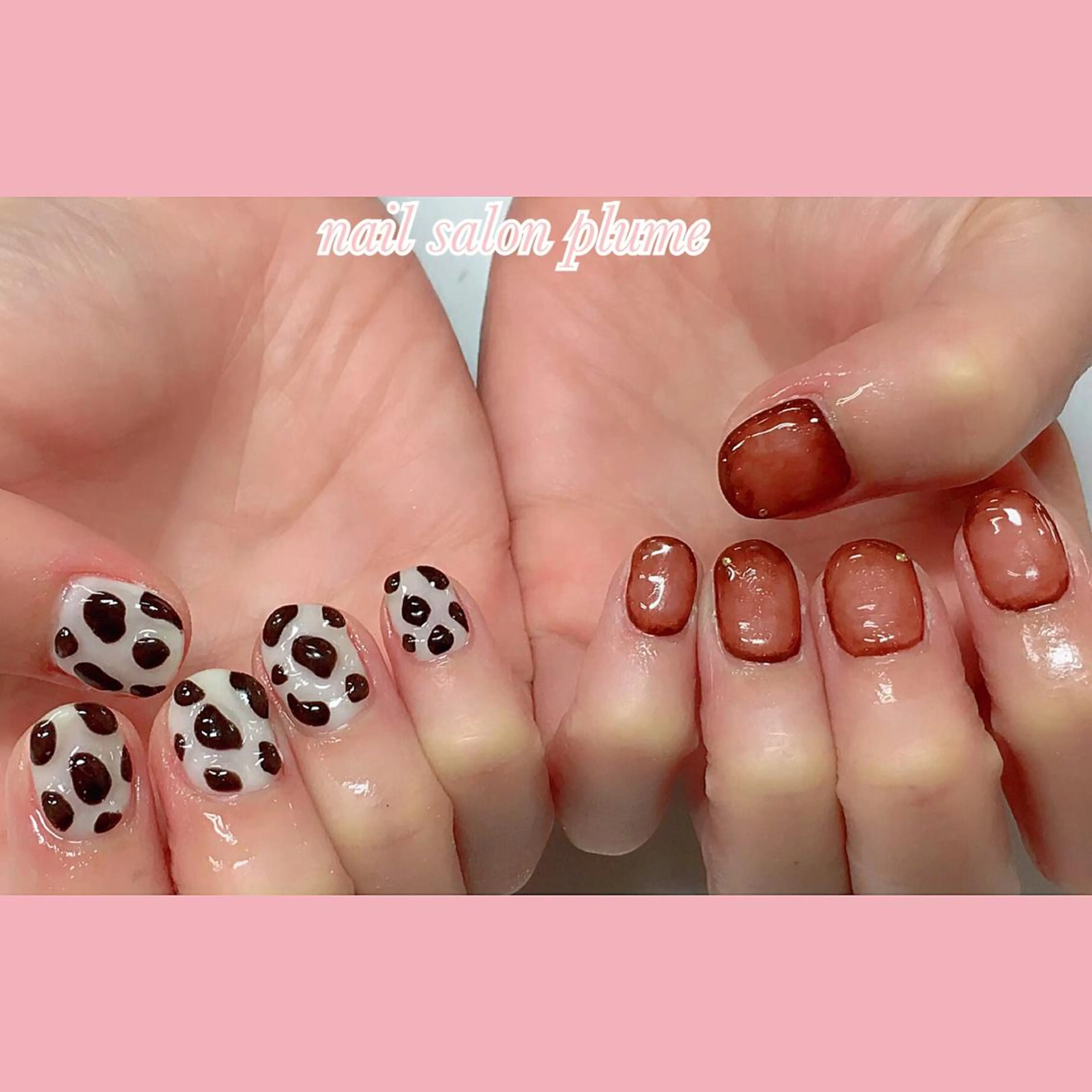 ネイル アニマル柄 アートネイル ハート 韓国ネイル ニュアンスネイル ハンドネイル plume nail ☆韓国ネイルのネイルデザイン