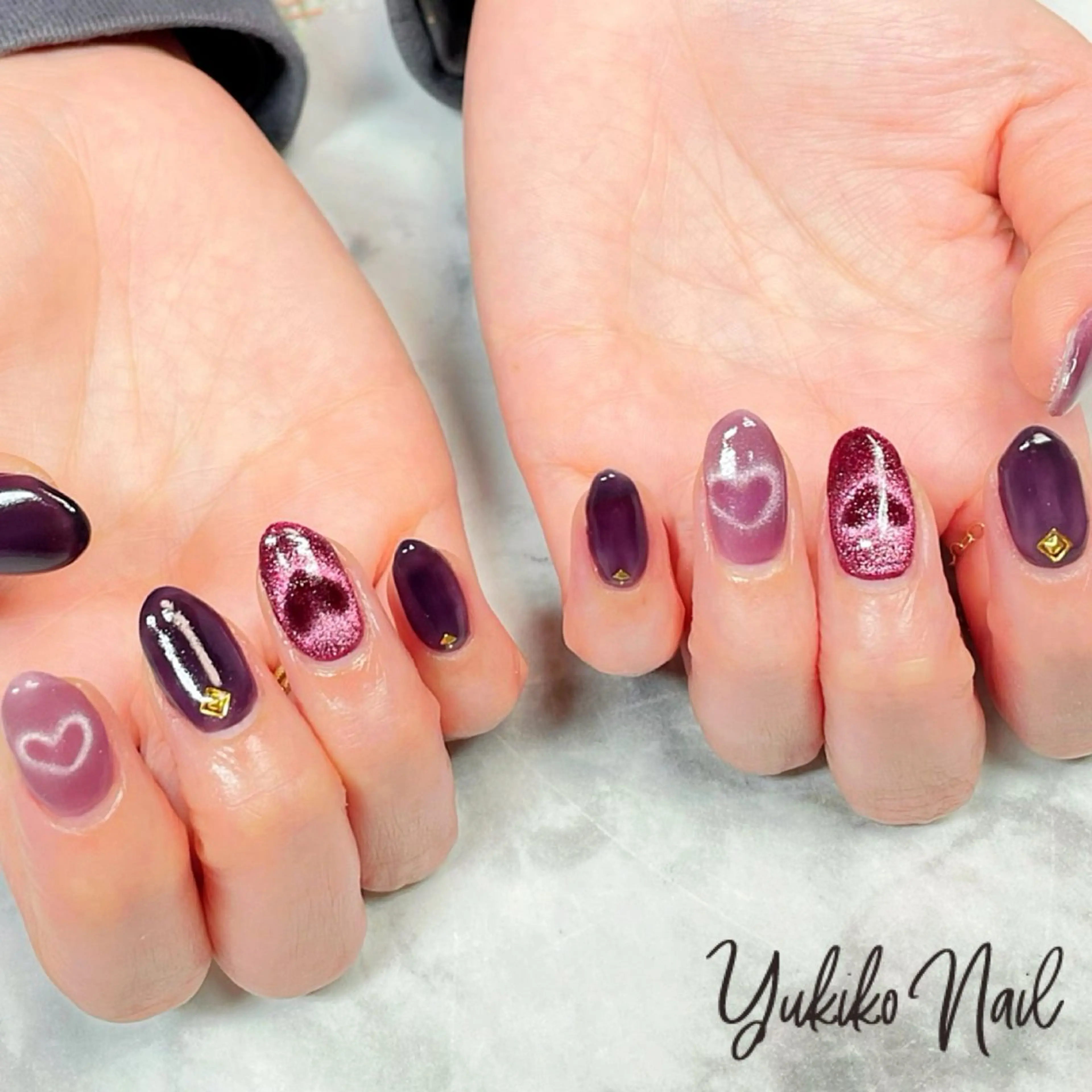ネイル アートネイル ハート マグネットネイル ワンカラーネイル ユキコ ネイルのネイルデザイン