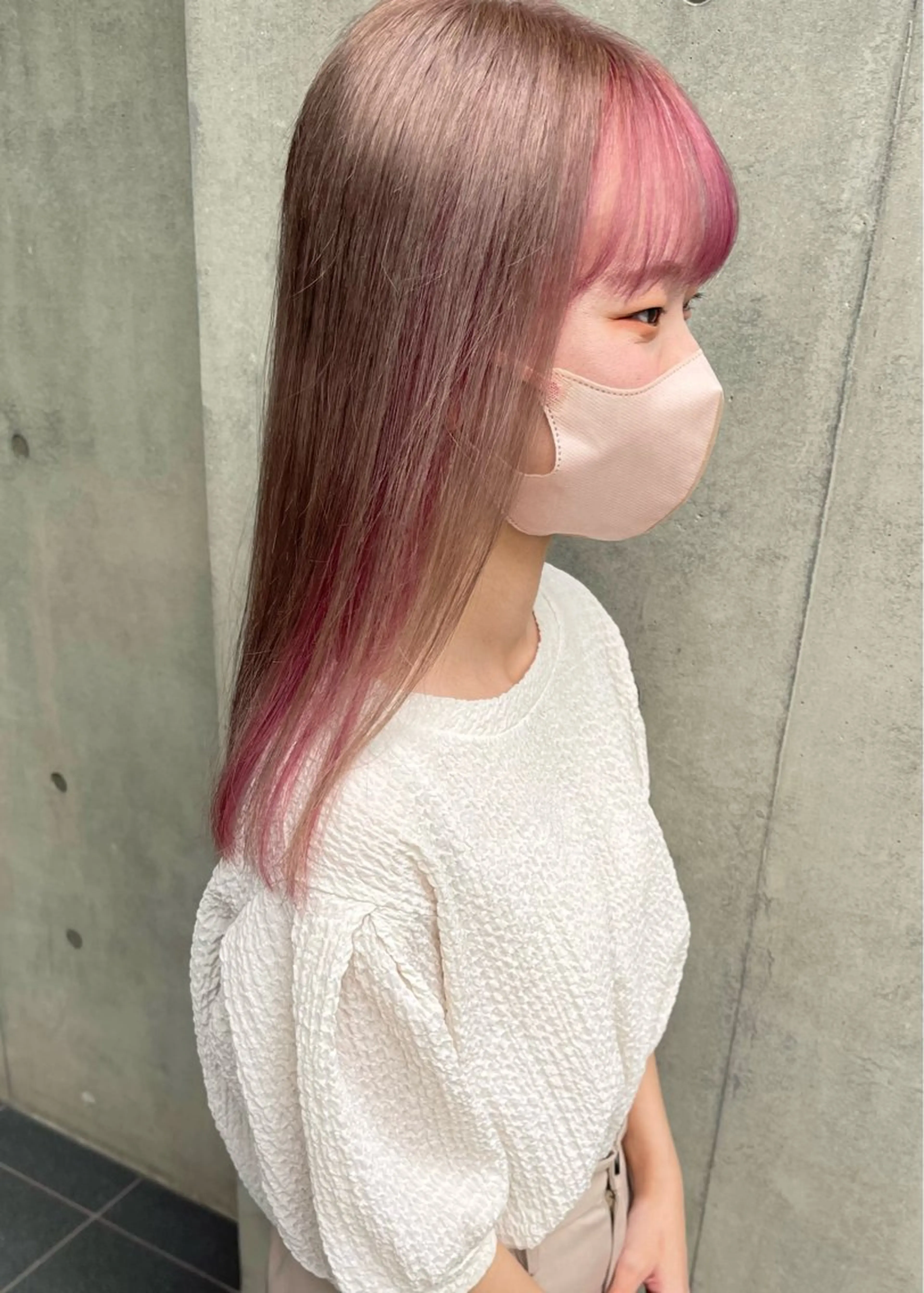 ミディアム カラー ベージュカラー ピンクカラー カット ヘアカラー トリートメント 髪質改善ｶﾗｰ ｹｱﾌﾞﾘｰﾁ/ﾀﾑのヘアスタイル