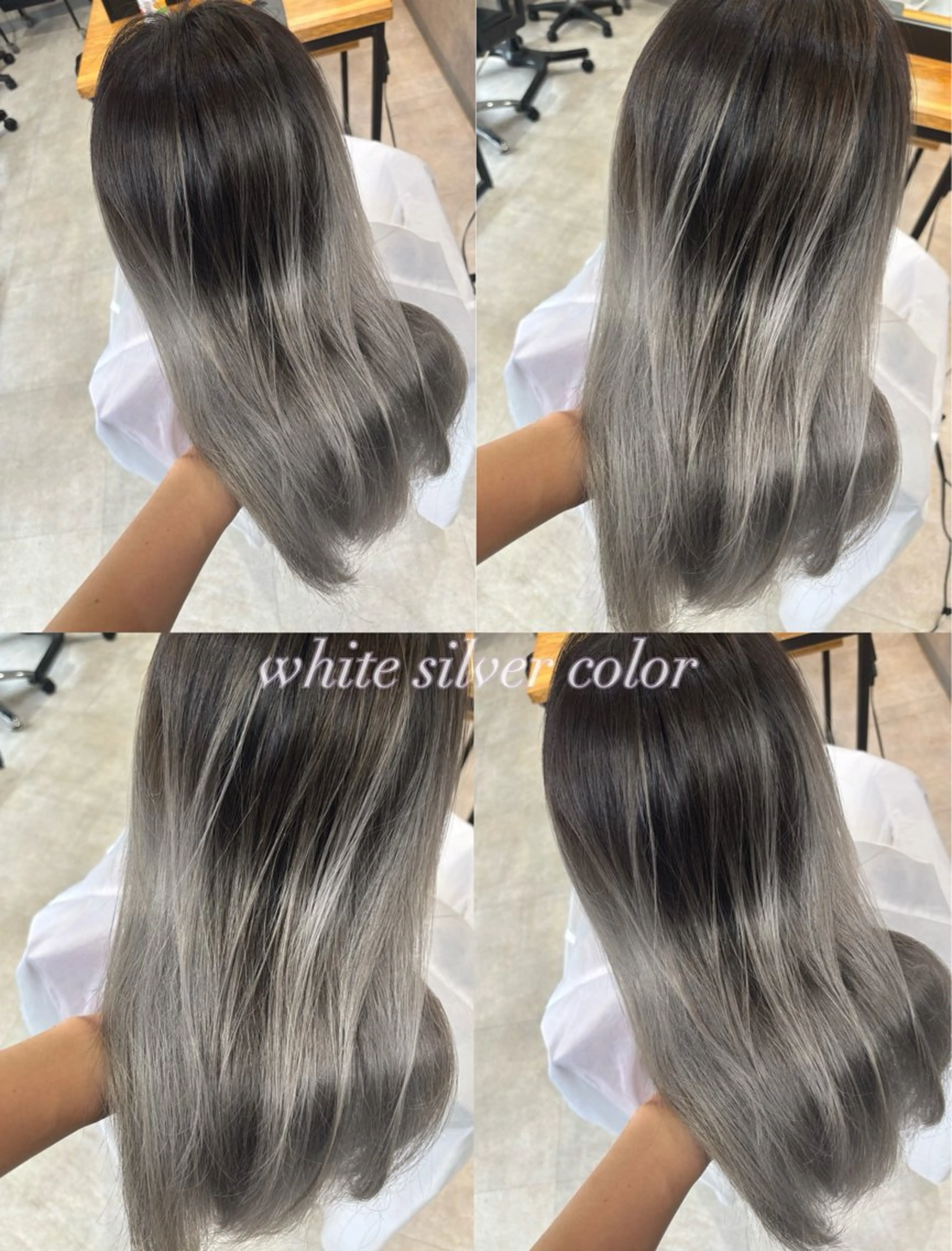 ロング カラー ブリーチ ハイライトカラー シルバー ホワイトシルバー ハイライト ヘアカラー 松井那津子 /ハイライトブリーチのヘアスタイル