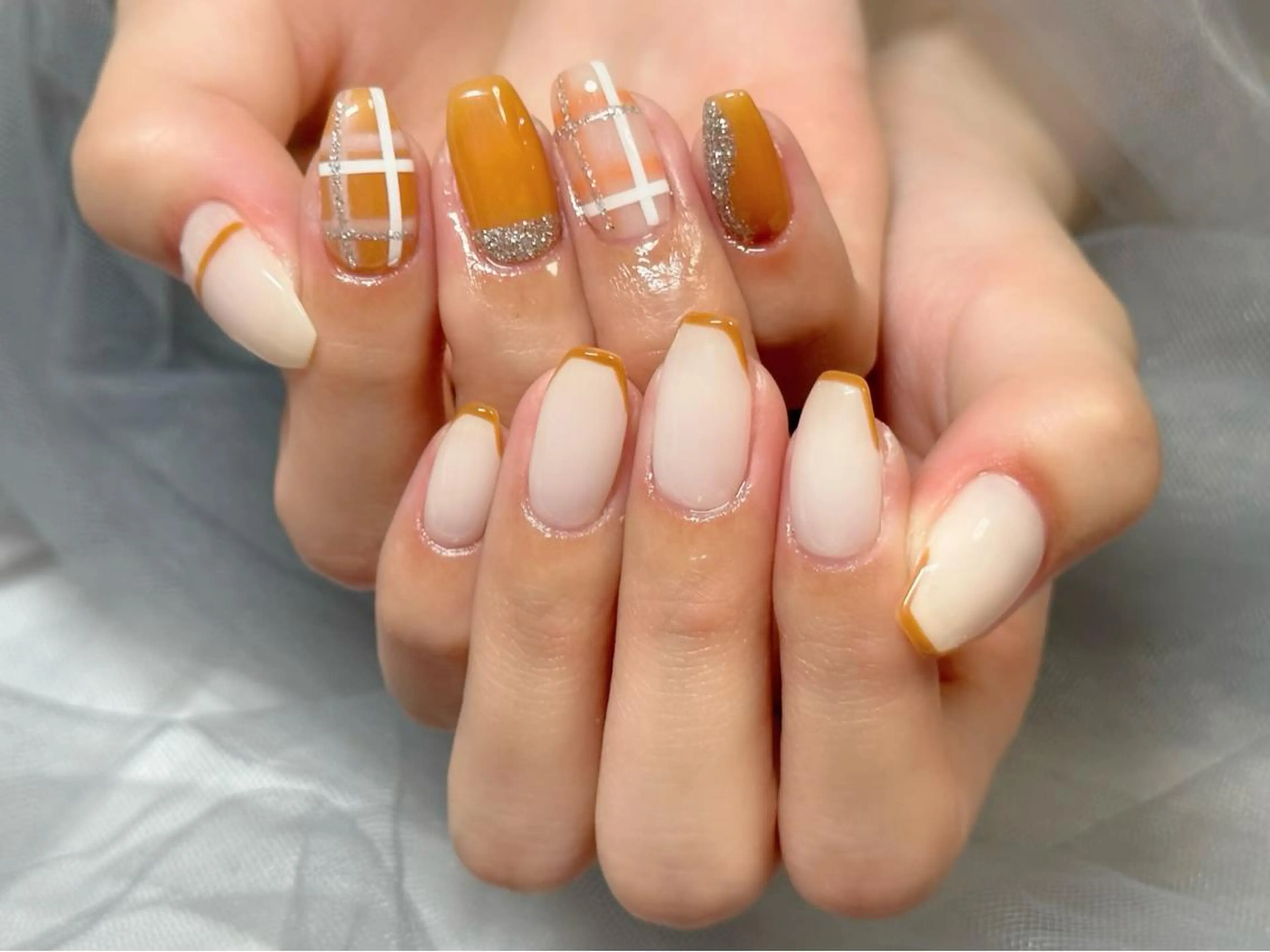ネイル フレンチネイル オレンジ ハンドネイル KURELLY所属・Nail Salon KURELLYのネイルデザイン