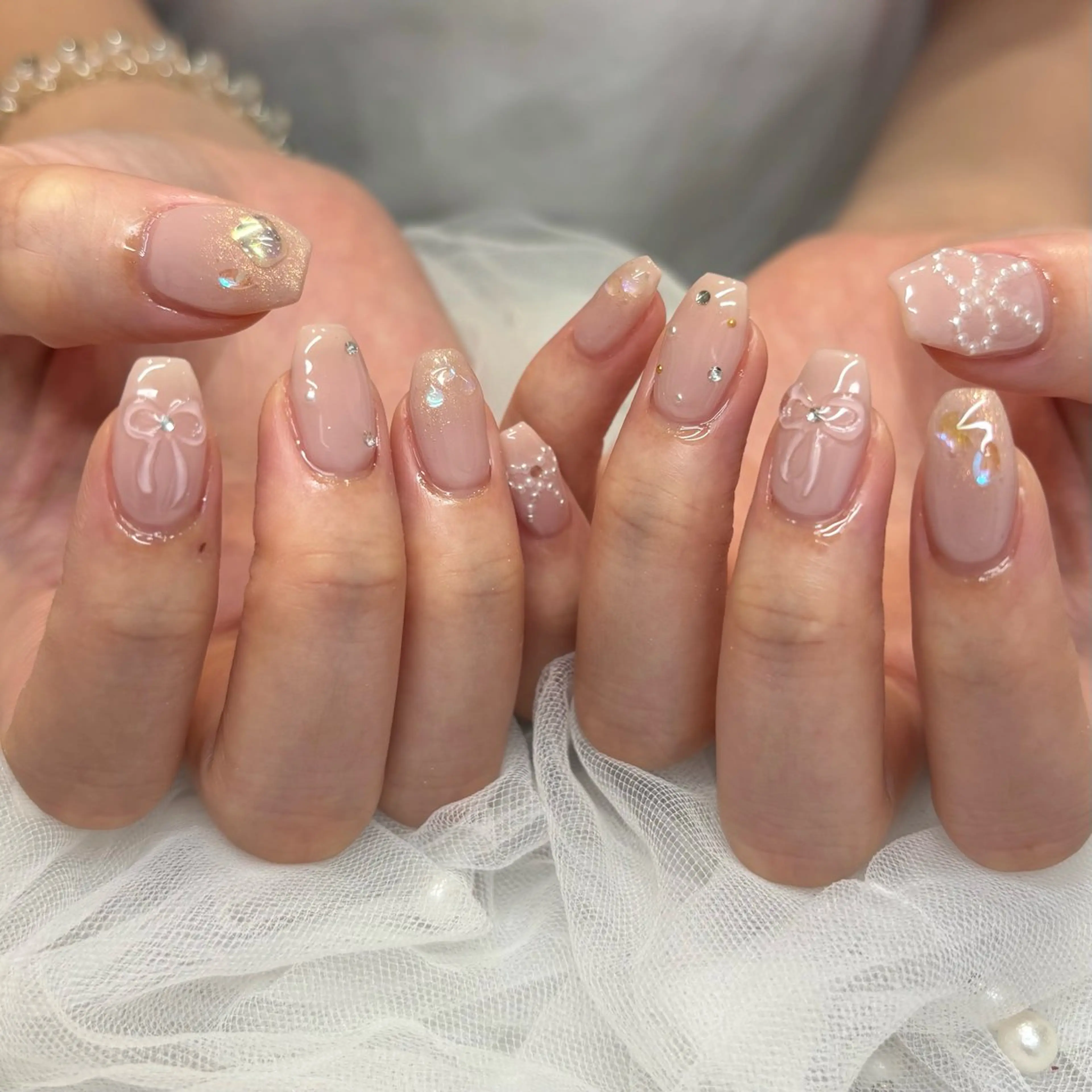 ネイル ピンク リボン ハンドネイル 荒巻 めいのネイルデザイン