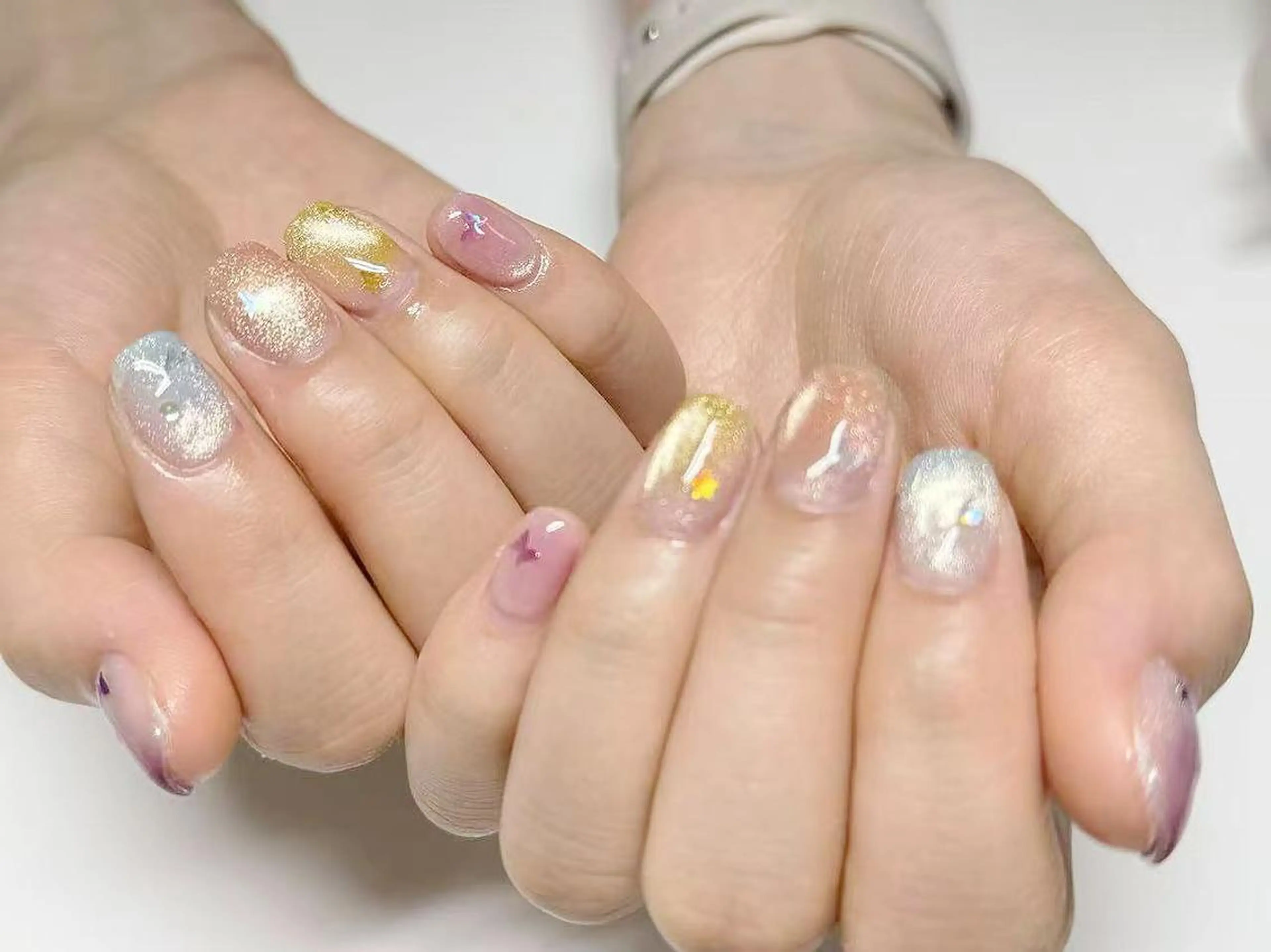 ネイル アートネイル クリアネイル 成人式 長さ出し フラッシュネイル ハンドネイル Ru na🍳のネイルデザイン