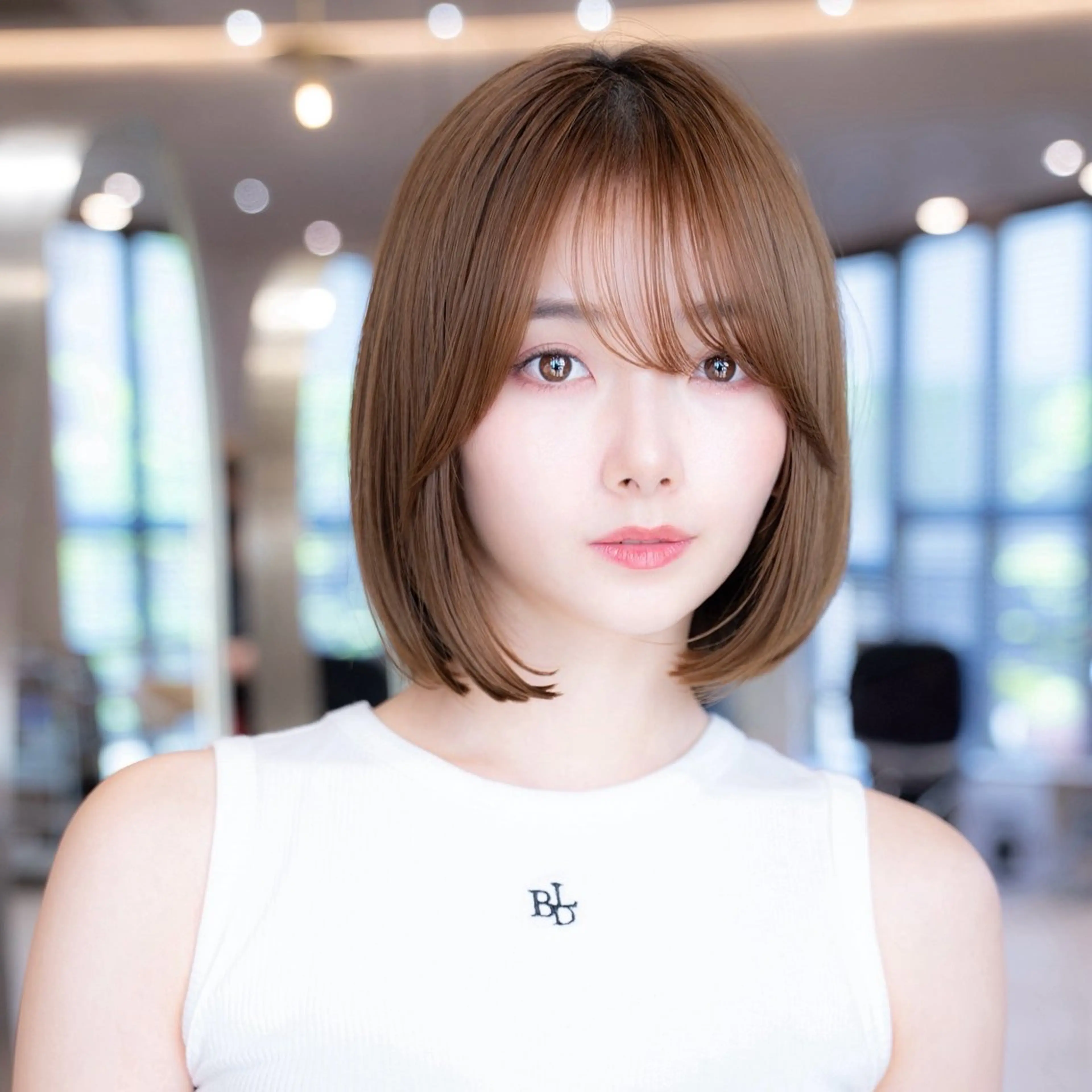 ミディアム カラー 切りっぱなしボブ ショートボブ ボブ くびれヘア 韓国風ヘア カット ヘアカラー トリートメント 渋谷ボブ/レイヤー ボブ田中航平のヘアスタイル