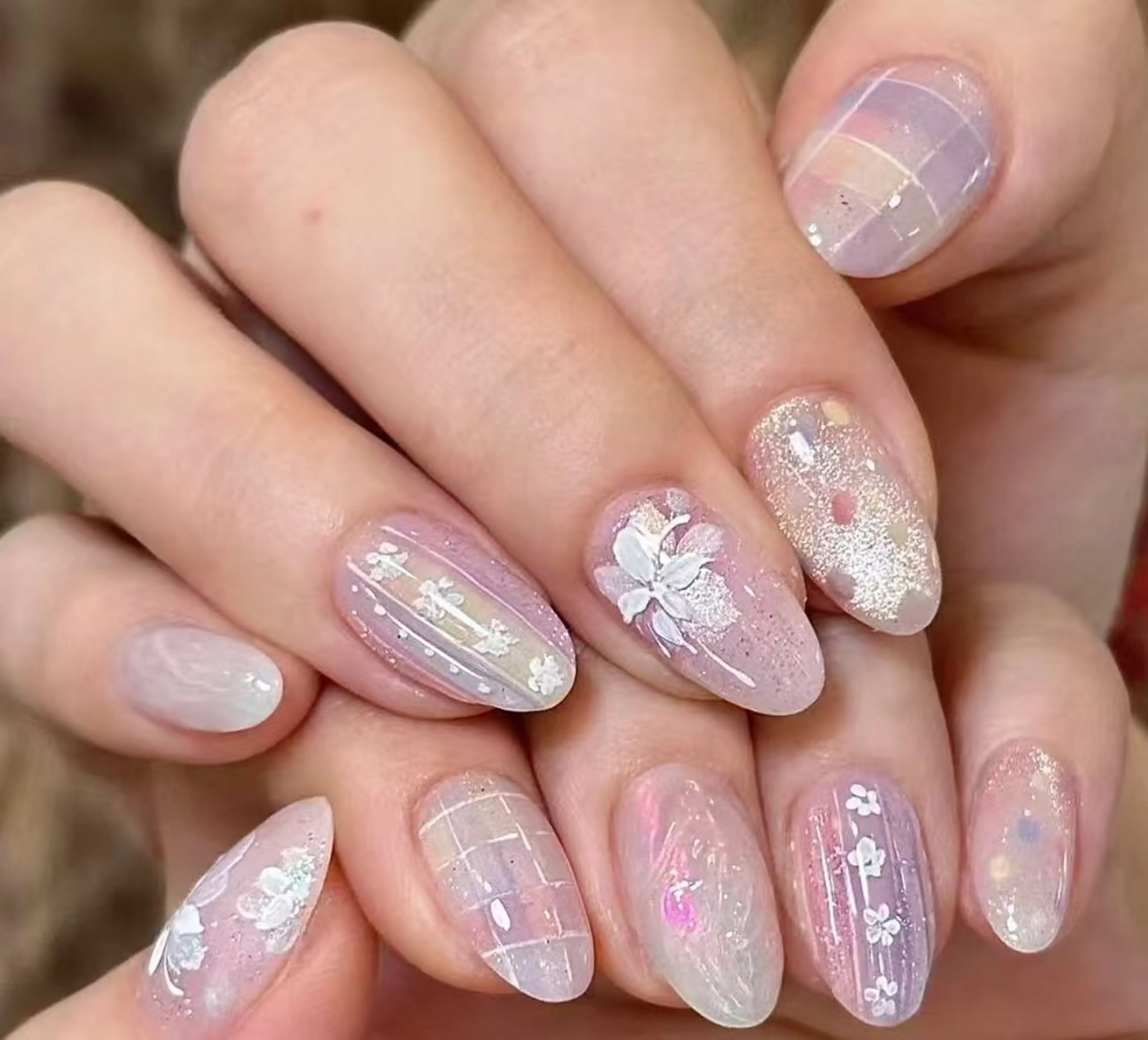 ネイル オーロラネイル フラワーネイル フットネイル フレンチネイル ジェルネイル ハンドネイル BabyYouMi ねねのネイルデザイン