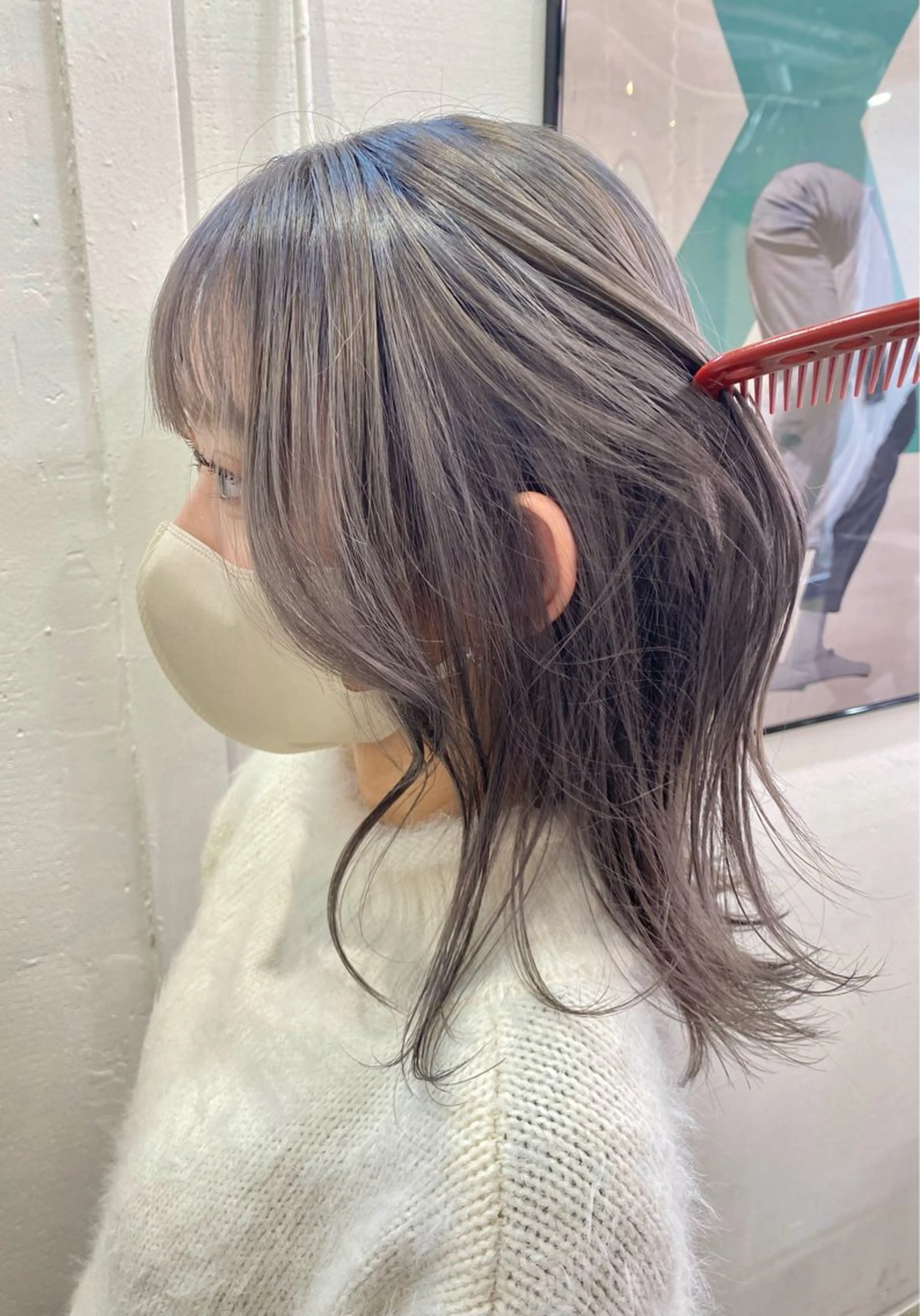 ミディアム カラー ヘアアレンジ ブリーチ グレージュ 暖色カラー/天神/ ヘイマサクラのヘアスタイル