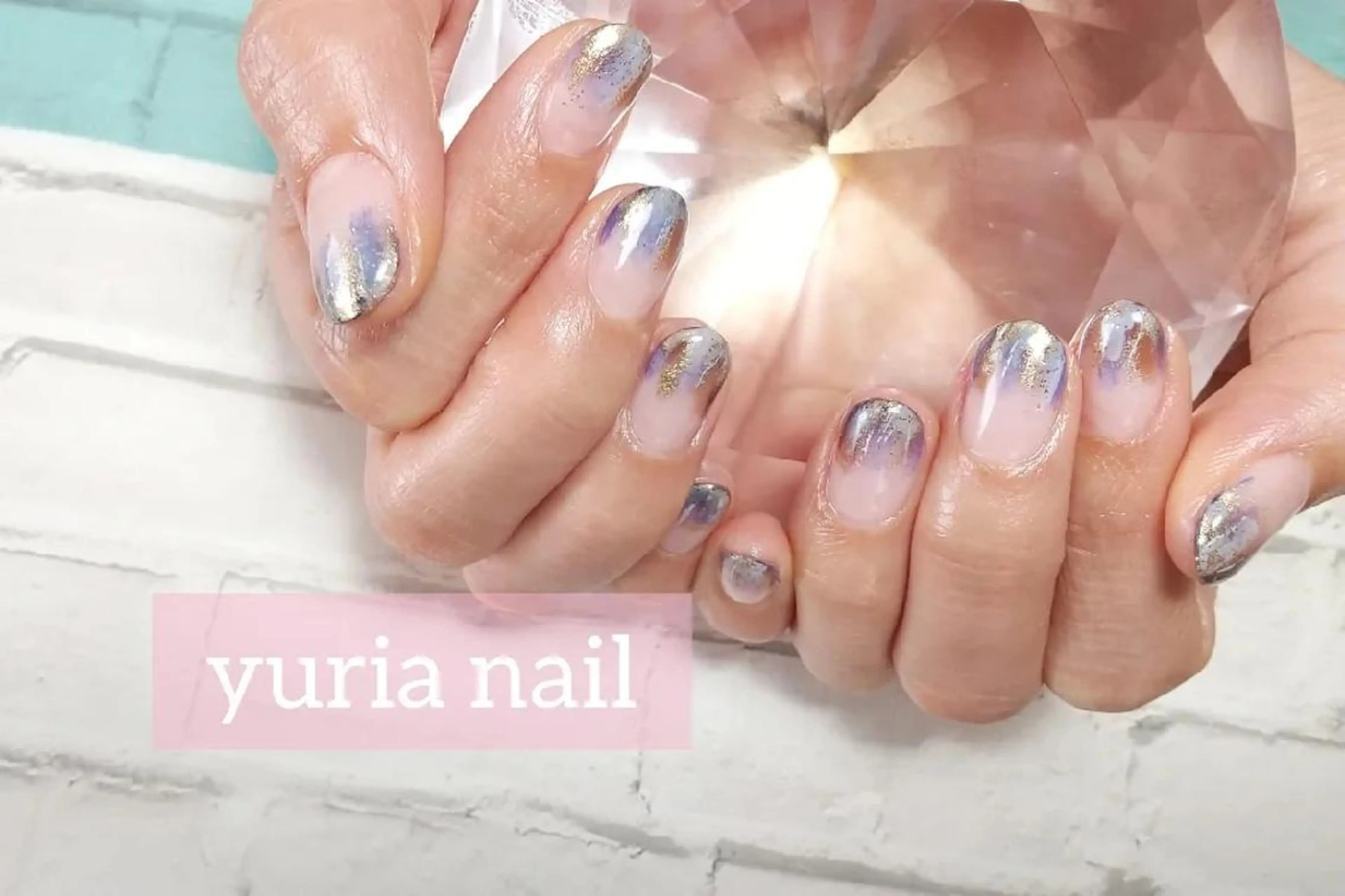 ネイル ブルー ブラウン ジェルネイル ゴールド 持ち込み ハンドネイル 小林 ゆりあのネイルデザイン