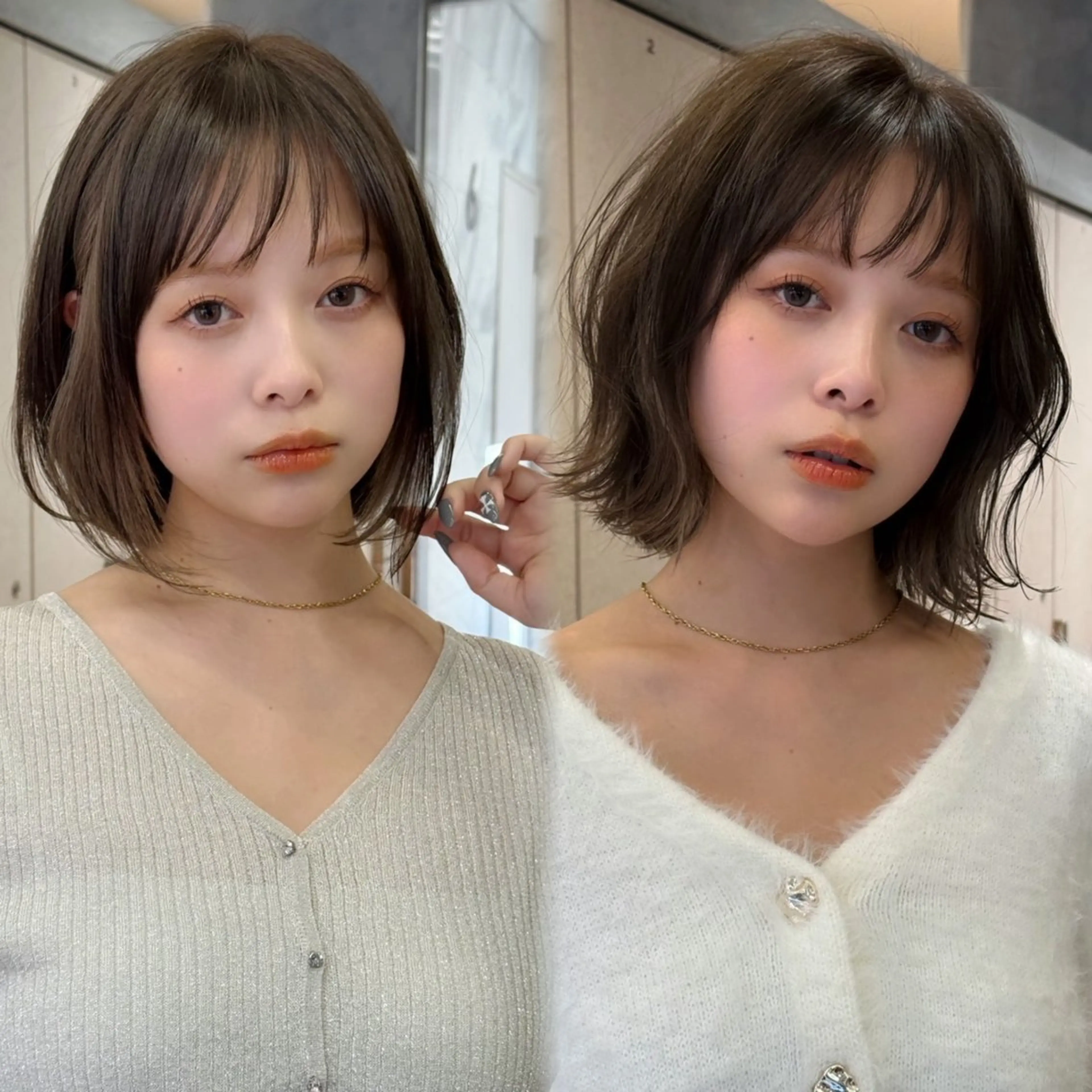 ミディアム カラー カット ヘアカラー 縮毛矯正 トリートメント 🫧ボブ／縮毛矯正／ 韓国／ゆーな🫧のヘアスタイル