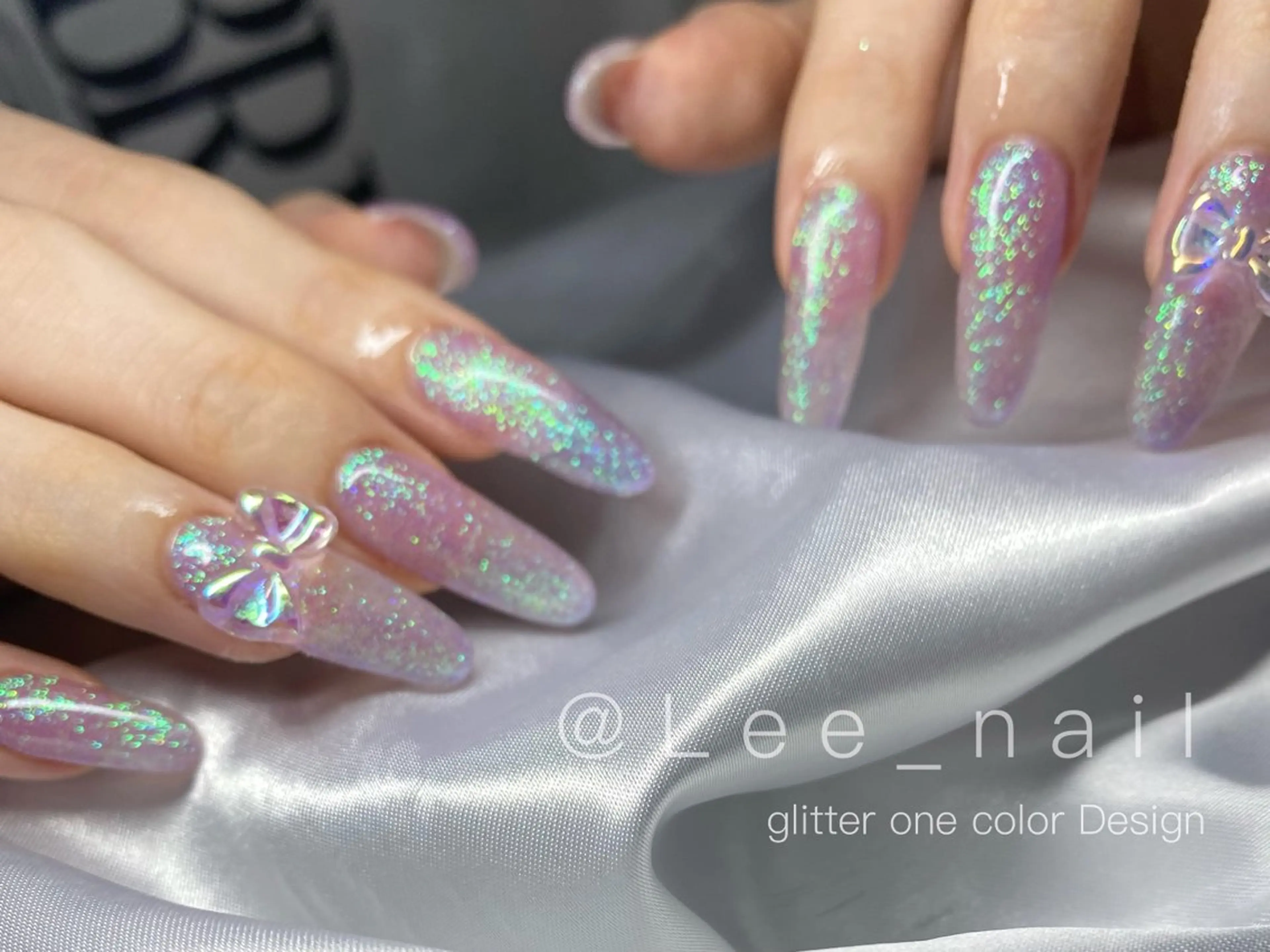 ネイル ラメ(グリッター) リボン ハンドネイル Lee_ nailのネイルデザイン